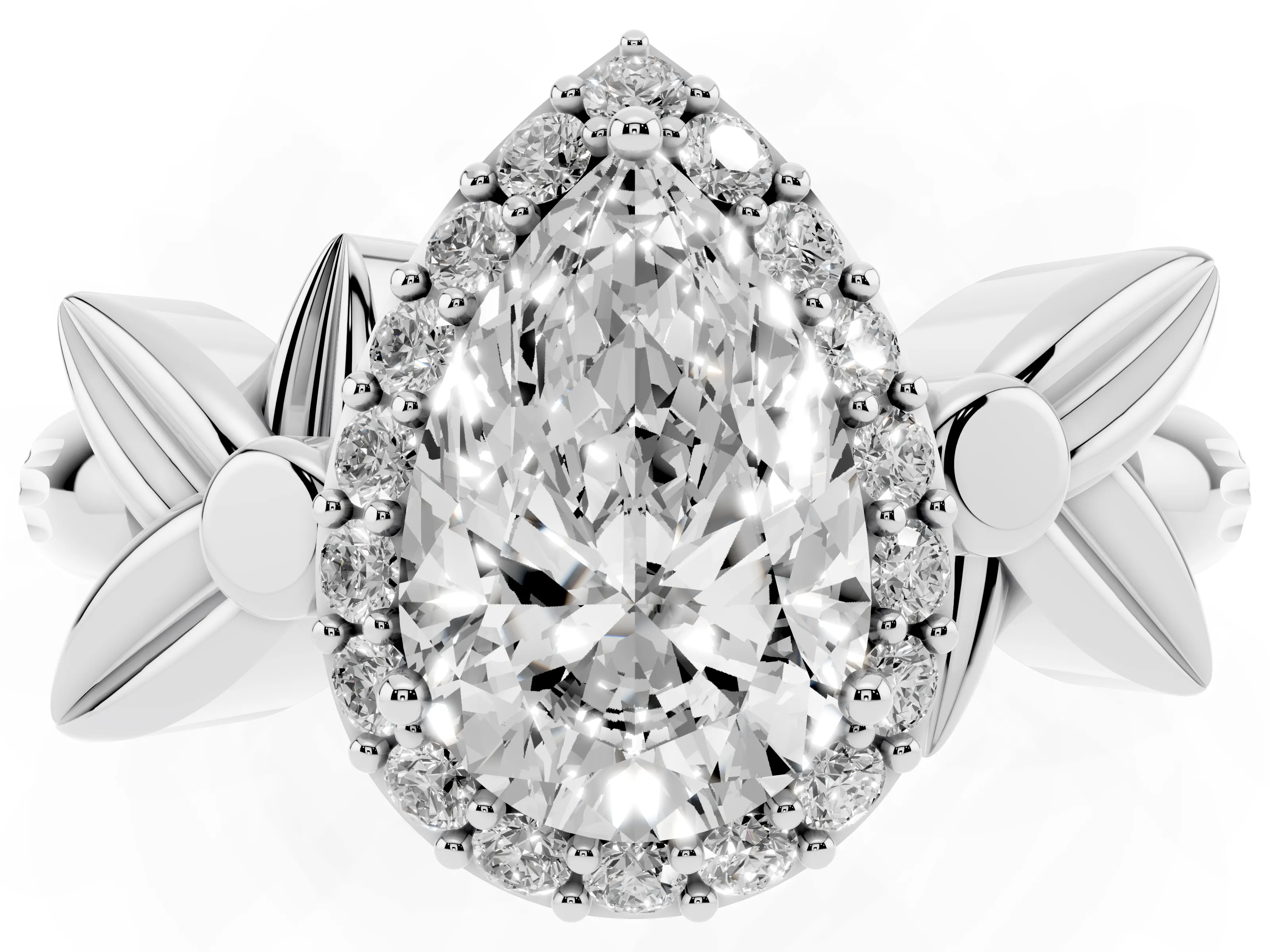Pear Cut Diamond Halo Floral Band Ring Set in Silver with Prong Setting