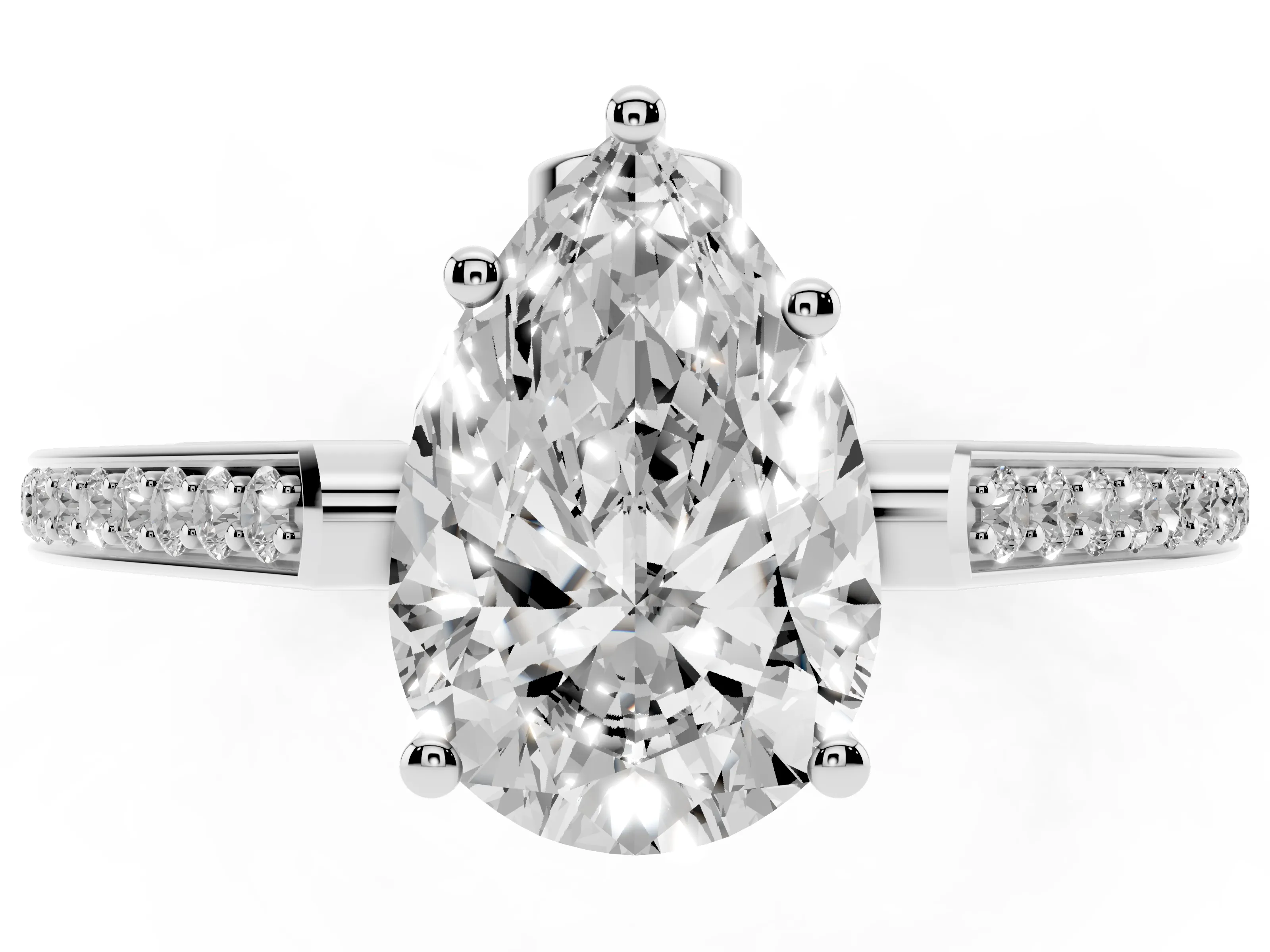 Pear Cut Diamond Cathedral Pavé Engagement Ring Set in Platinum with Prong Setting