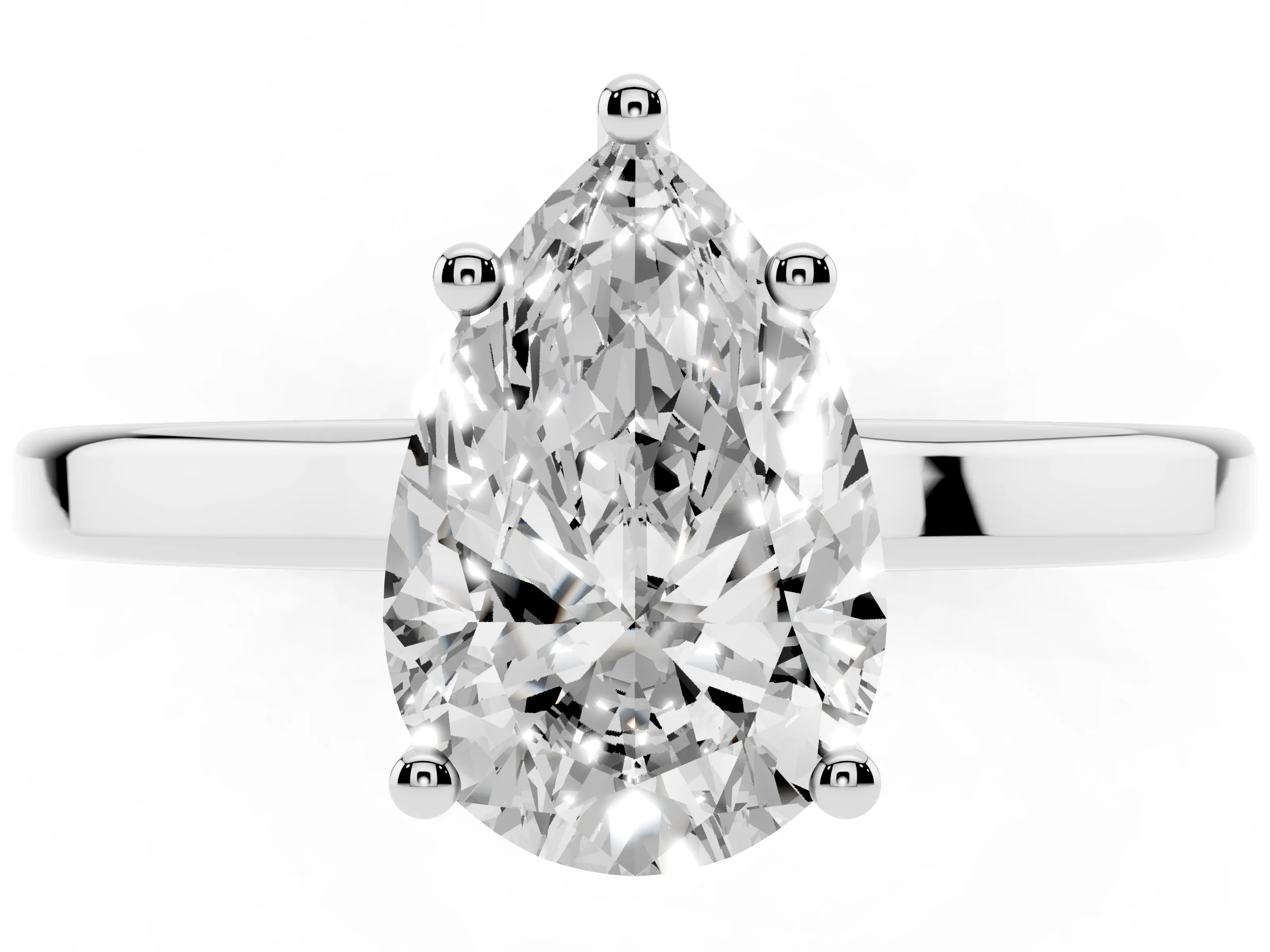 Pear Cut Diamond Solitaire Engagement Ring Set in Platinum with Prong Setting on a Plain Band