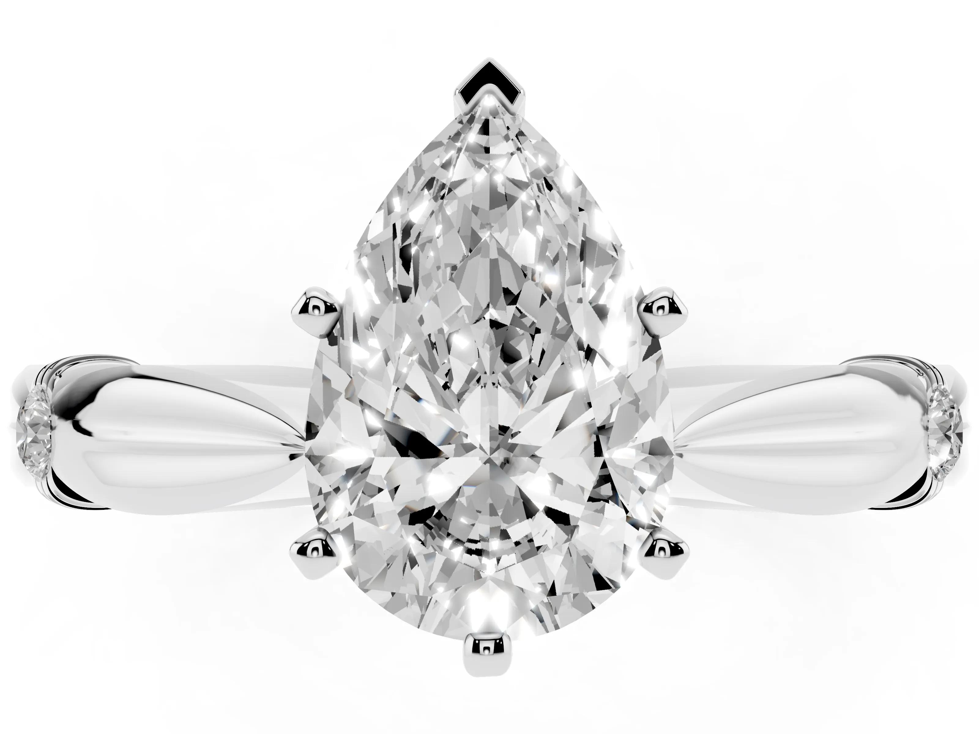 Pear Cut Diamond Solitaire Twisted Band Ring Set in White gold with Accent Stones and Prong Setting