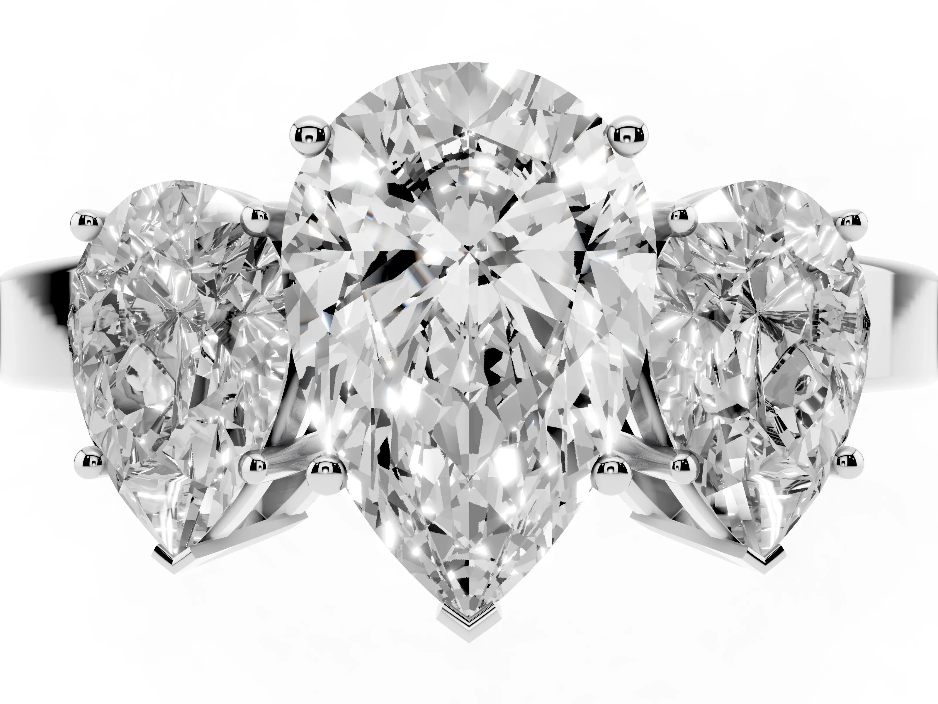 Pear Cut Diamond Three-Stone Engagement Ring Set in Silver with Flat Band