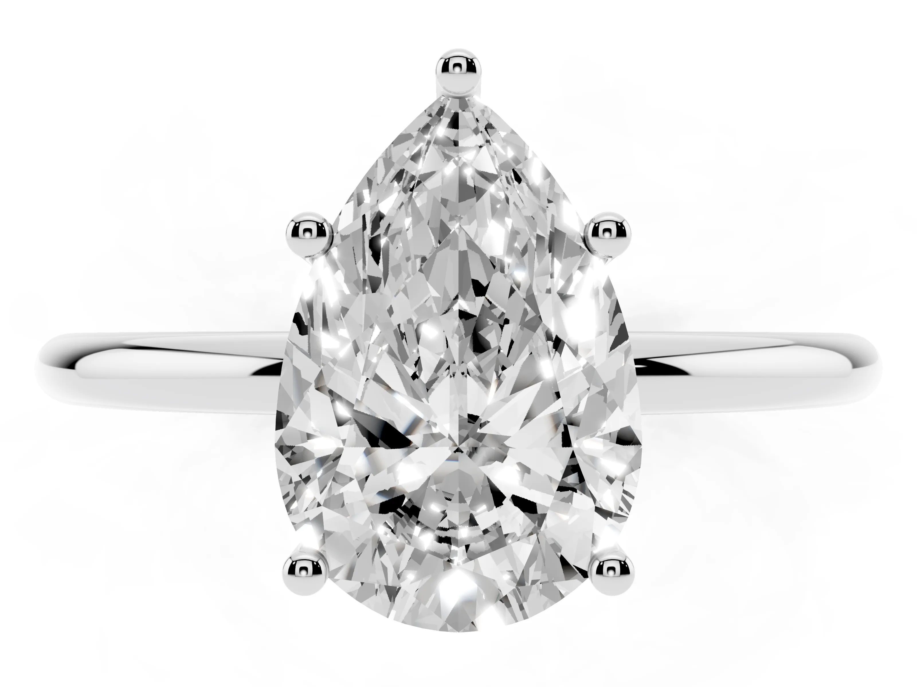Pear Cut Diamond Solitaire Engagement Ring Set in Silver with Thin Band and Prong Setting