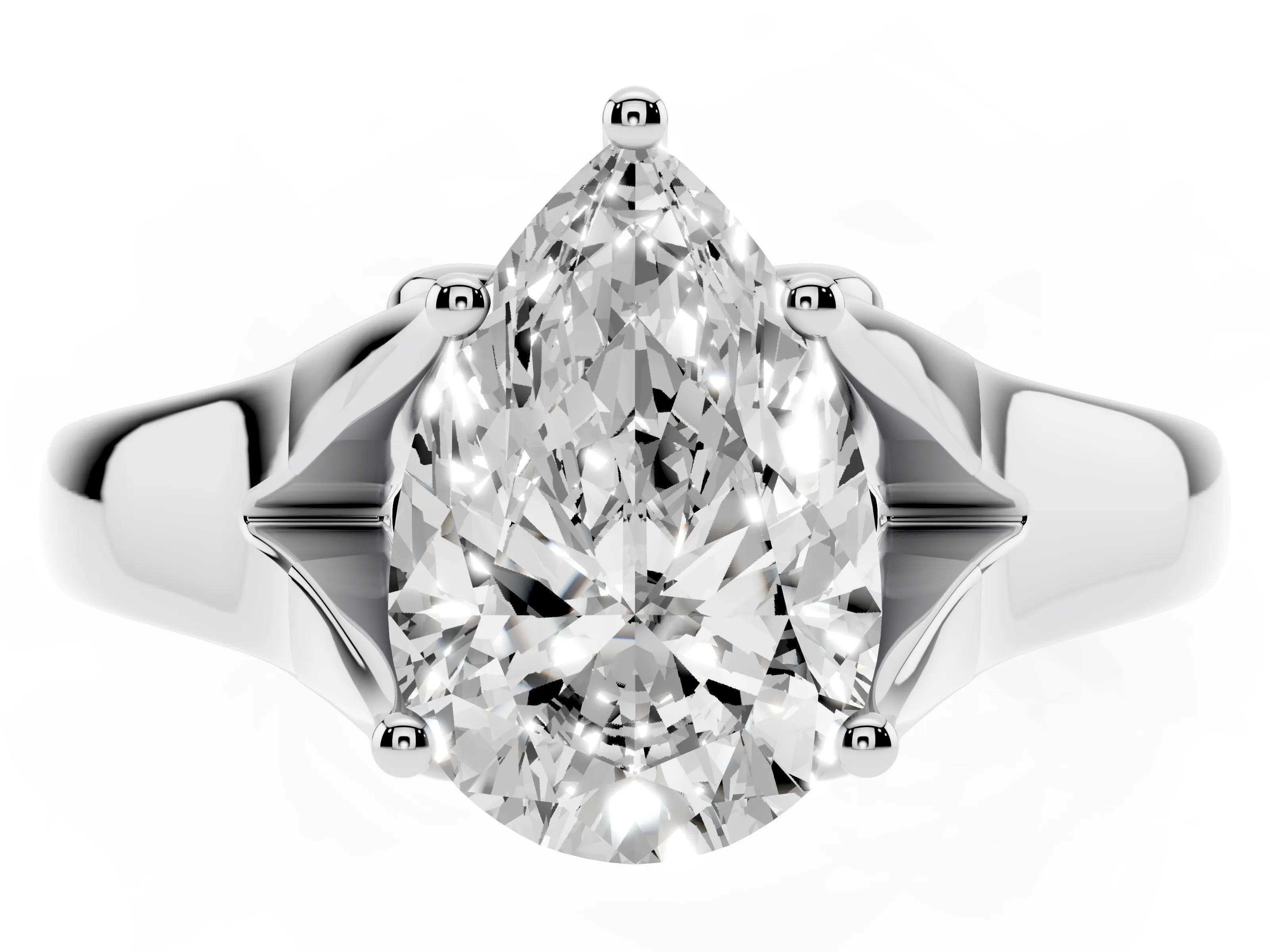Pear Cut Diamond Solitaire Ring Set in White gold with Arched Cathedral Band and Prong Setting