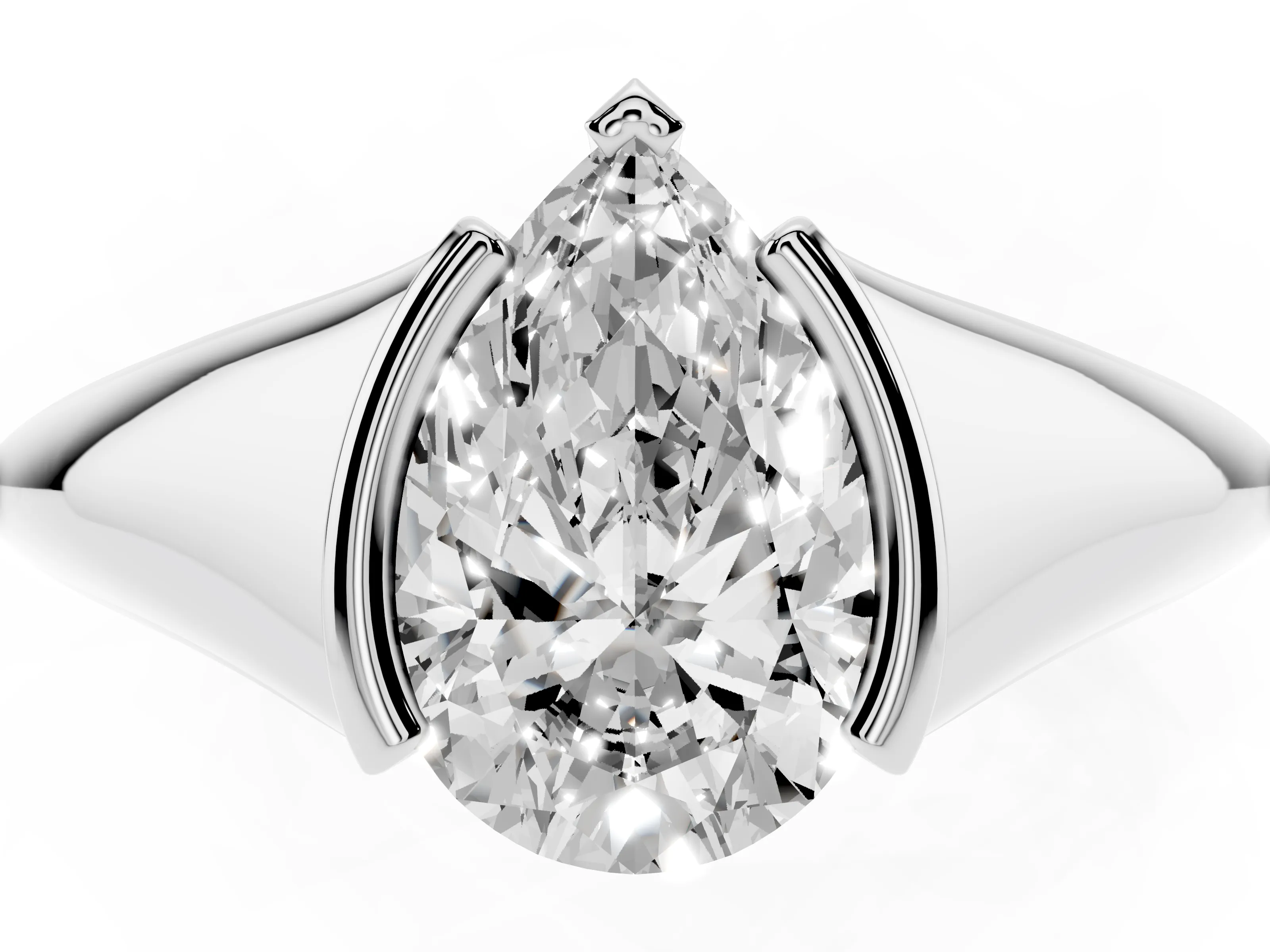 Pear Cut Diamond Solitaire Tension Set Ring Set in Platinum