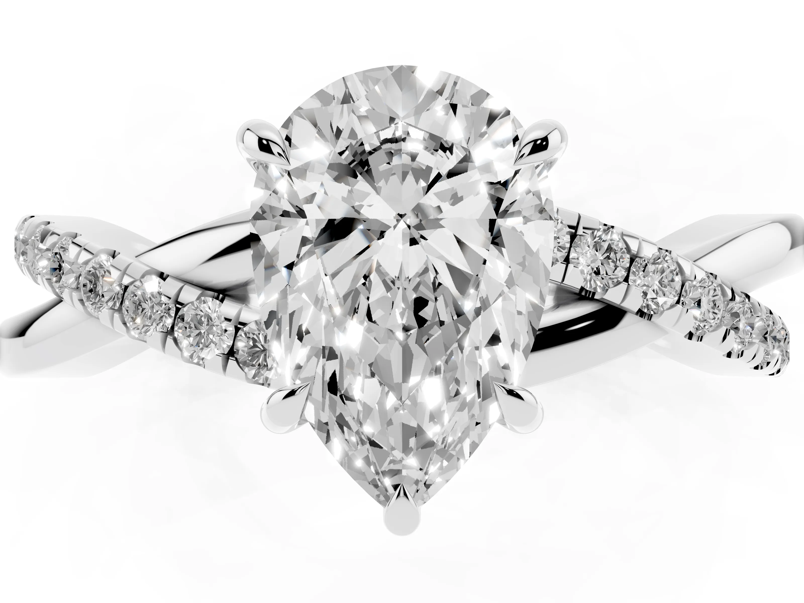 Pear Cut Diamond Twisted Pavé Band Ring Set in Silver with Prong Setting