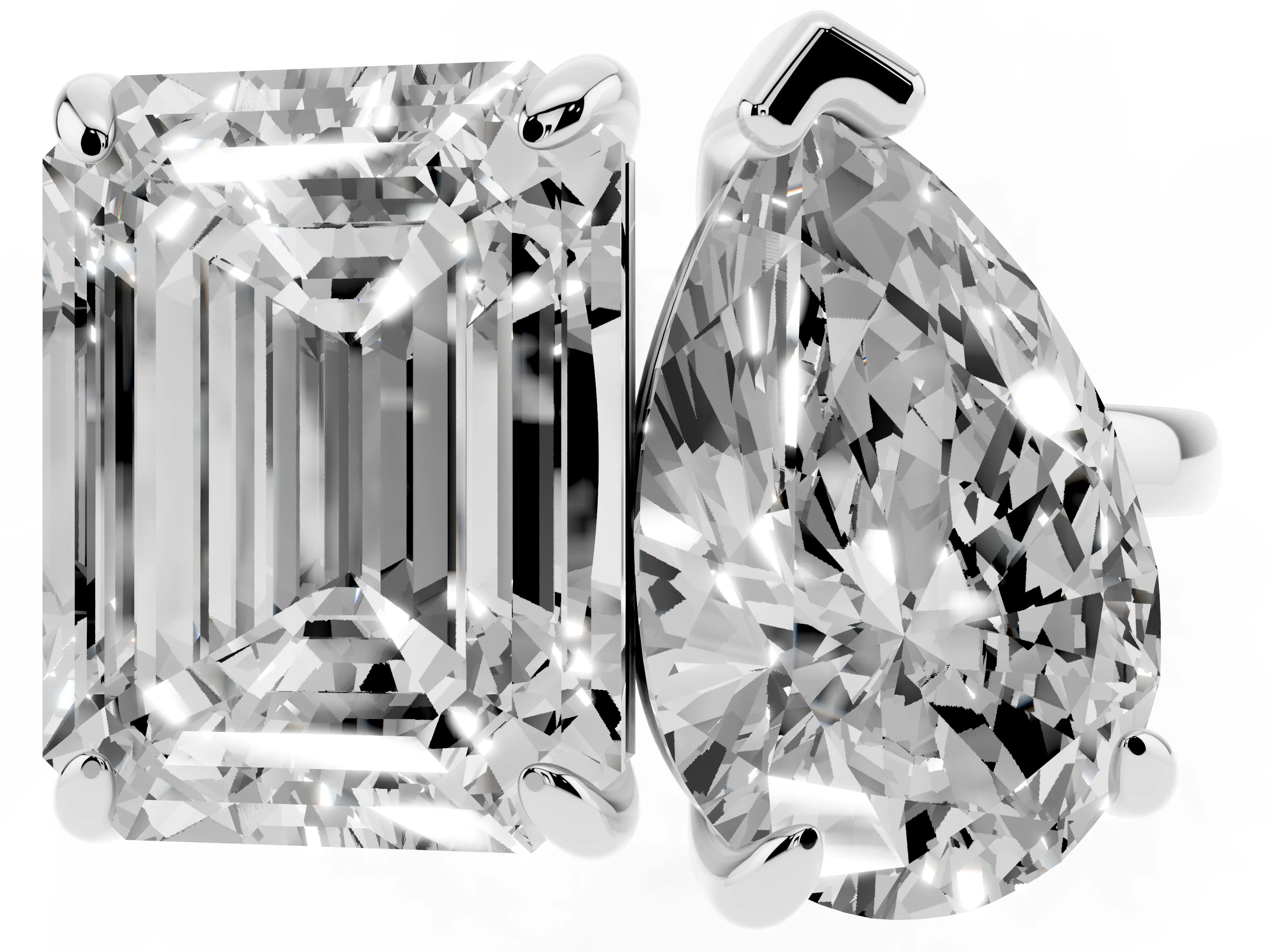 Pear and Emerald Toi Moi Ring Set in White gold with Prong Setting and Plain Band