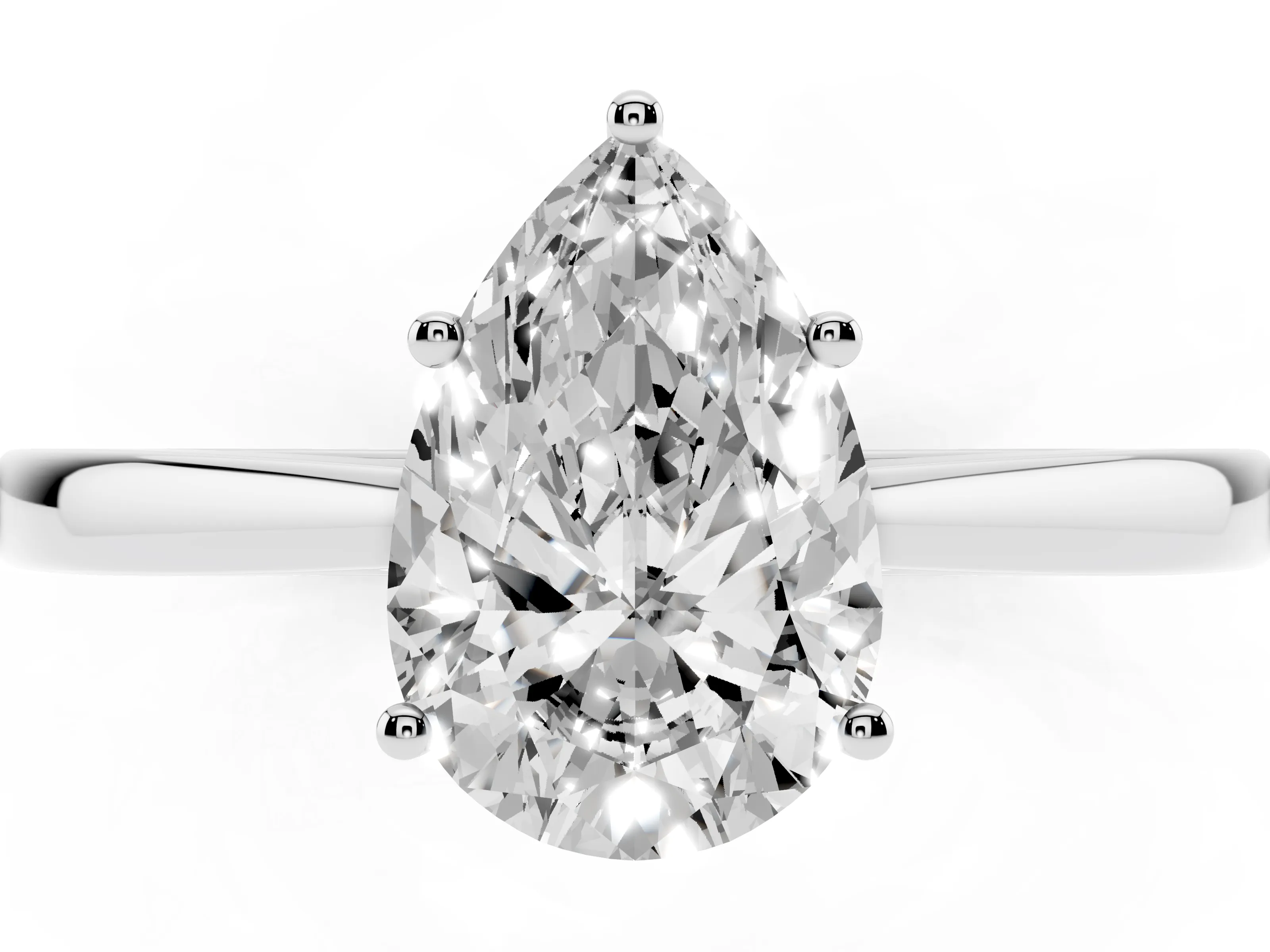 Pear Cut Diamond Solitaire Ring Set in White gold with Split Shank and Prong Setting