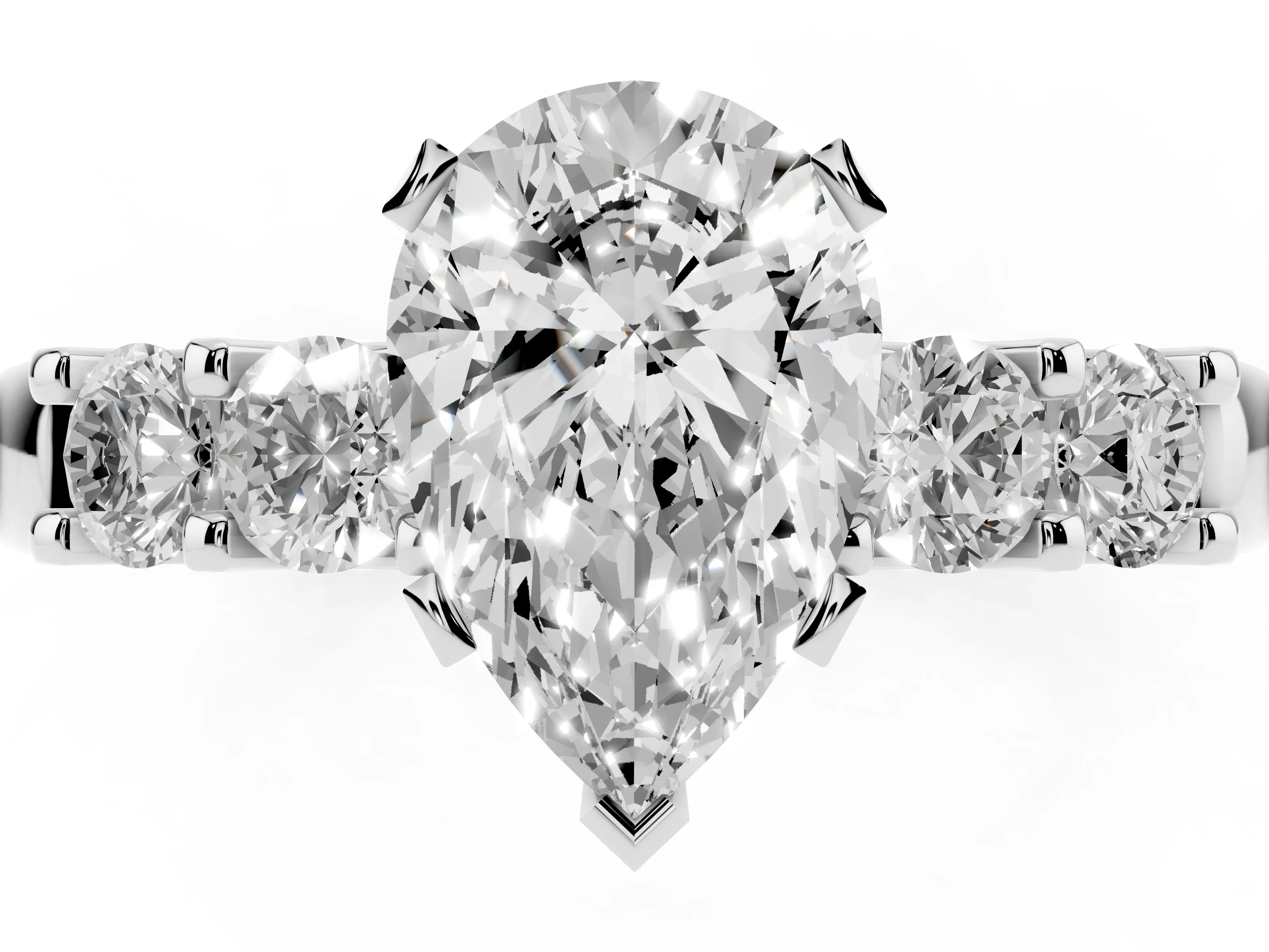 Pear Cut Diamond Five-Stone Prong Set Engagement Ring Set in Platinum with Channel Band