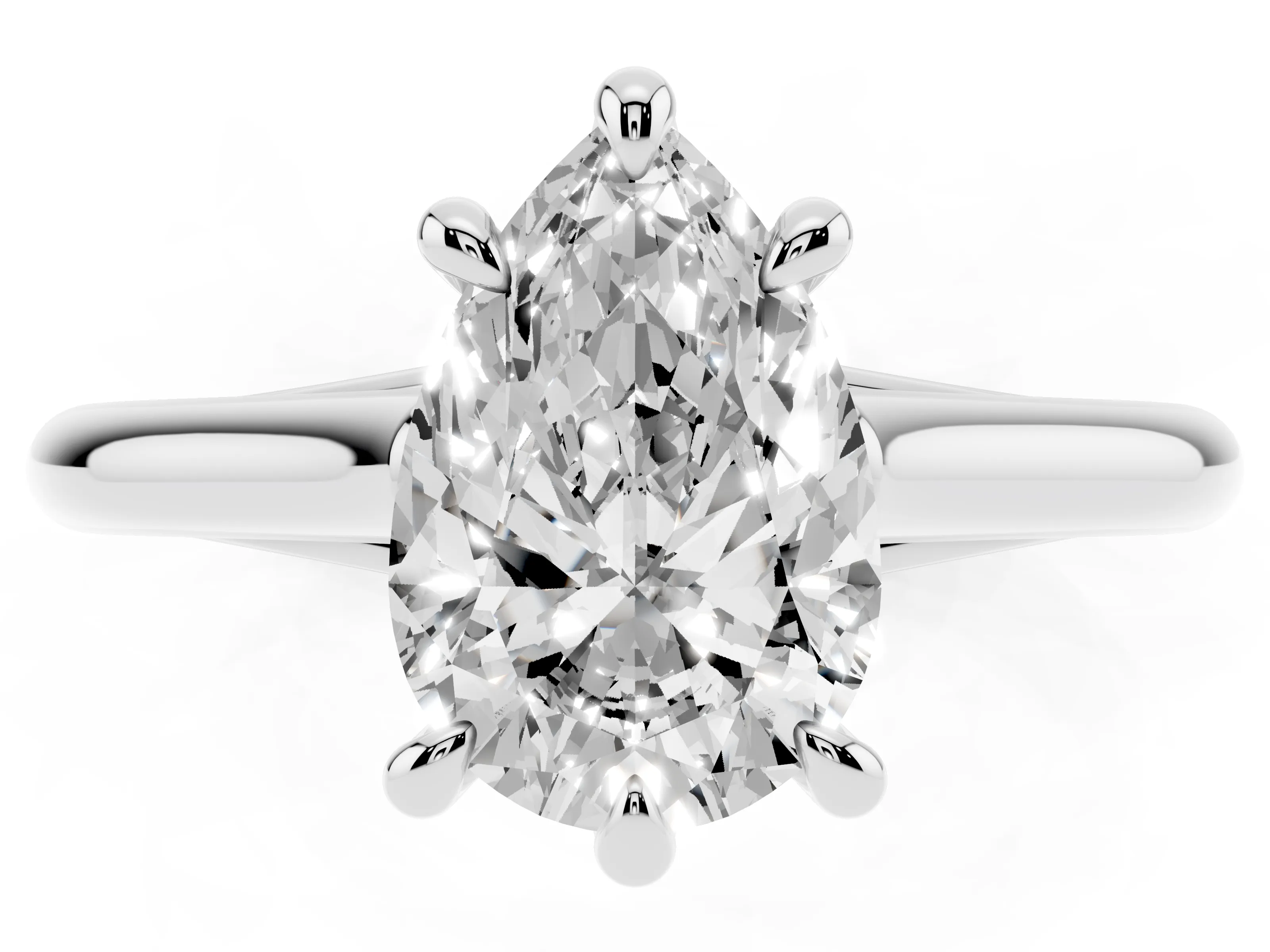 Pear Cut Diamond Solitaire Engagement Ring Set in White gold with Prong Setting and Plain Classic Band