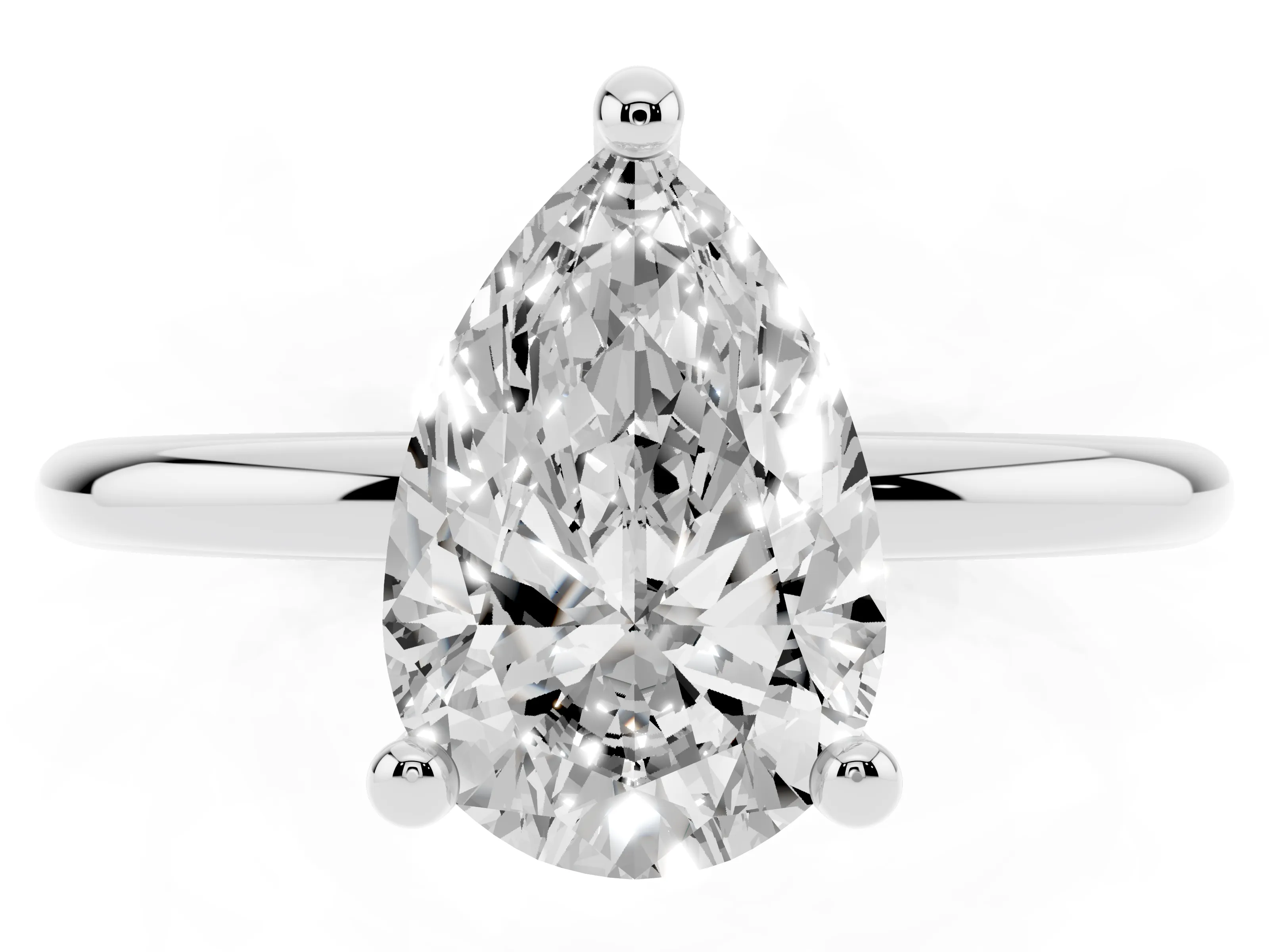 Pear Cut Diamond Solitaire Ring Set in Silver with Secure Prong Setting on a Classic Band