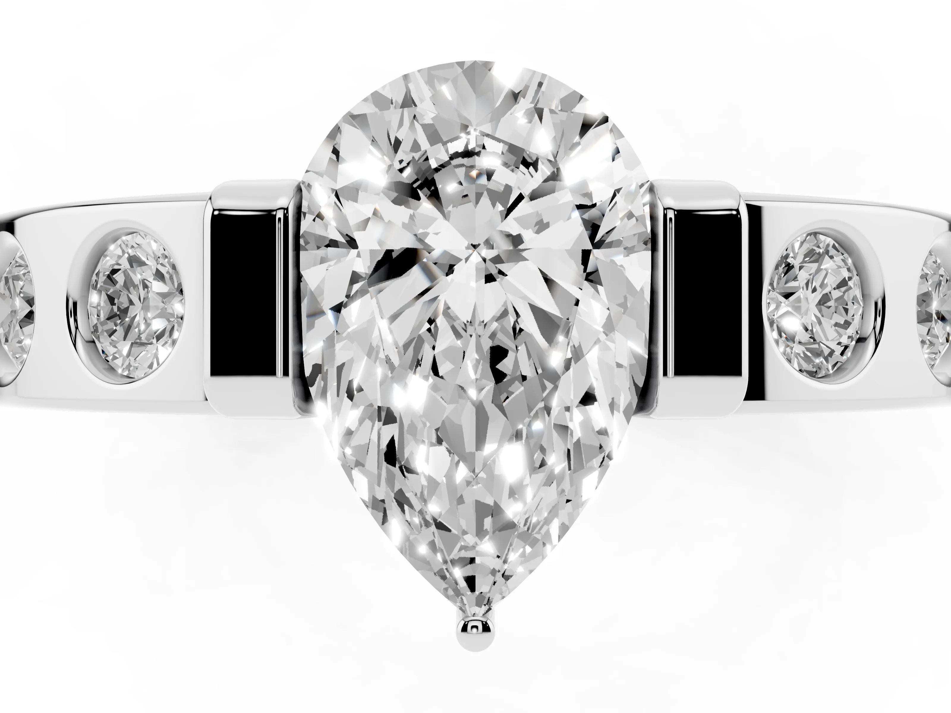 Pear Cut Diamond Channel-Set Band Ring Set in Silver with Bezel Prong Setting