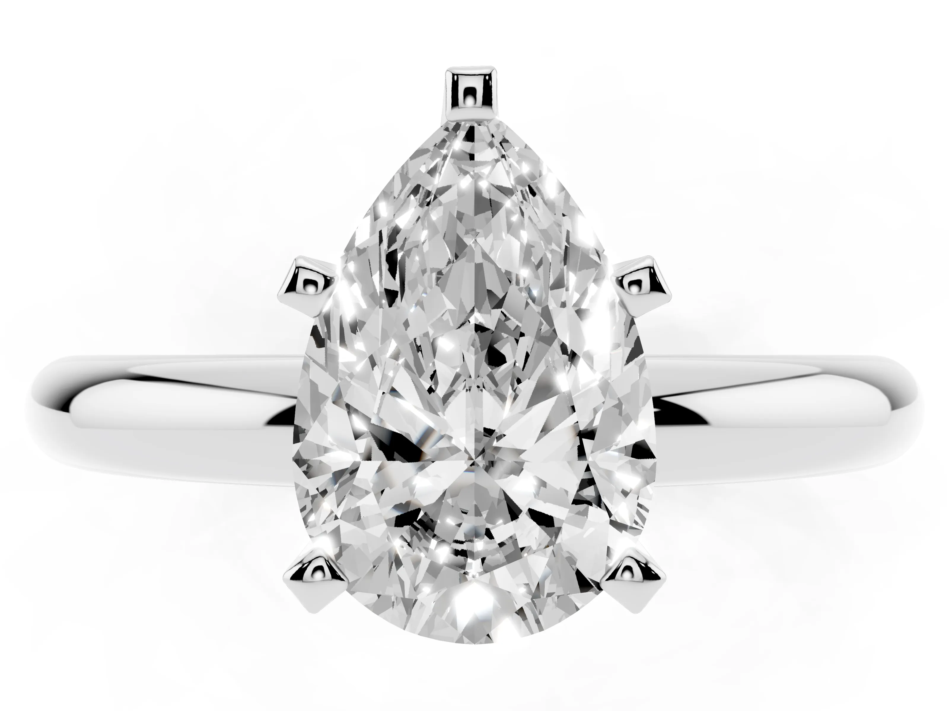 Pear Cut Diamond Solitaire Engagement Ring Set in White gold with Round Band and Prong Setting