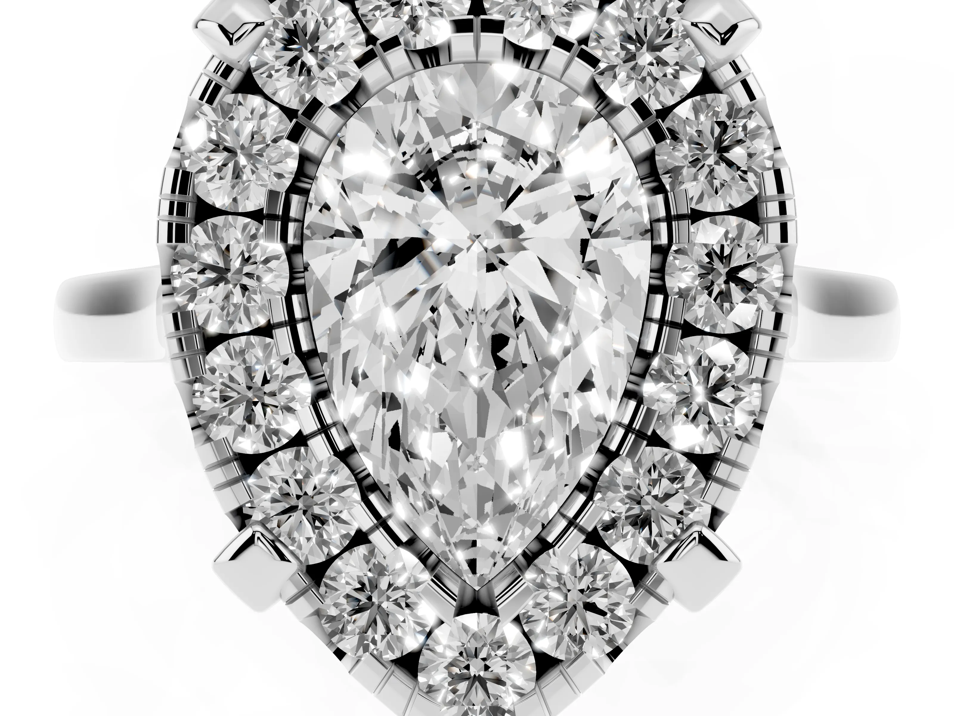 Pear Cut Diamond Cluster Halo Solitaire Ring Set in Platinum with Prong Setting