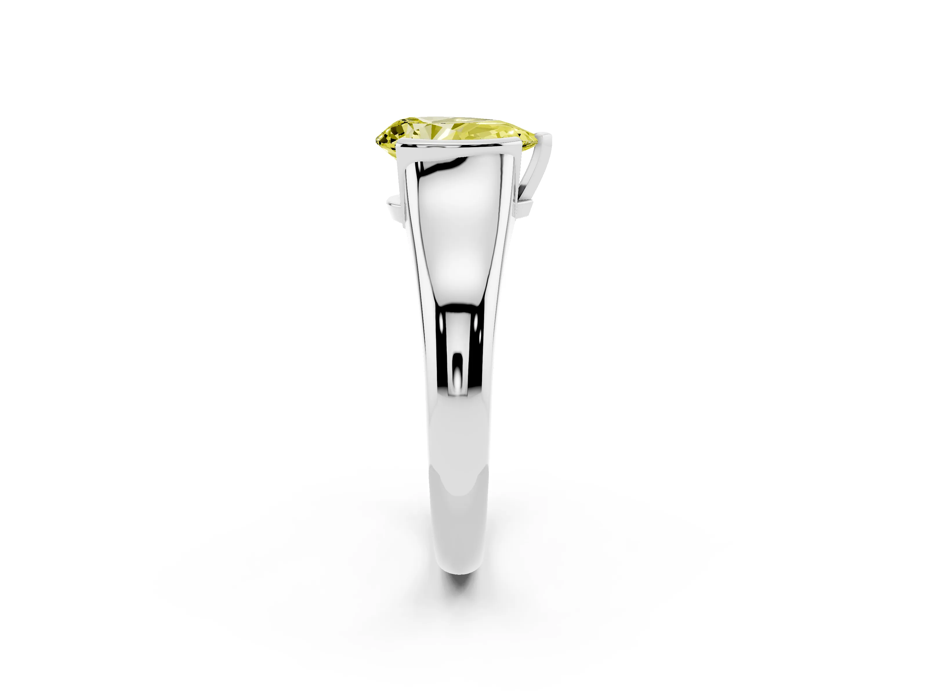 Fancy Yellow Pear Cut Diamond Solitaire Tension Set Ring Set in Platinum with Split Shank Band