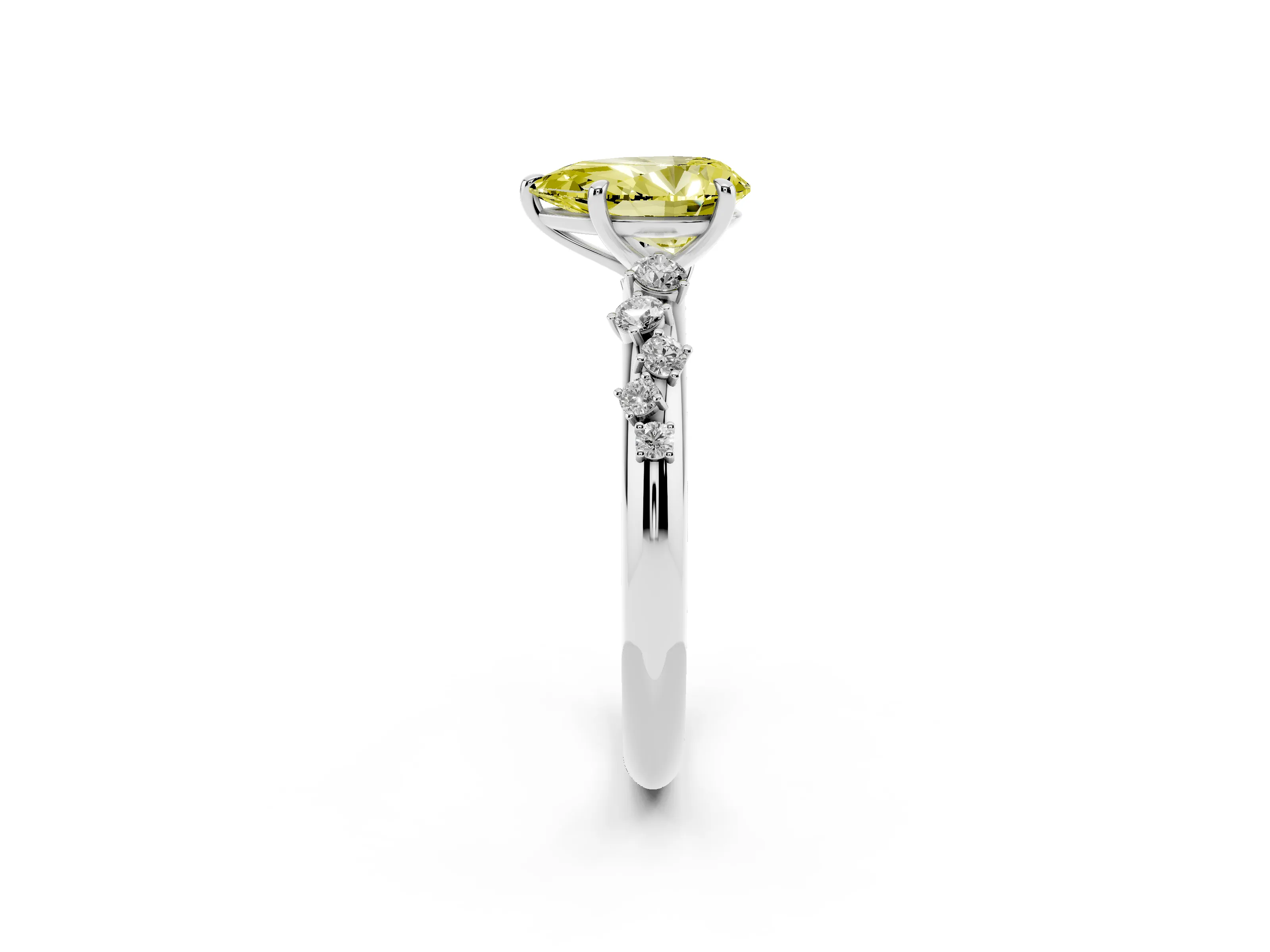 Fancy Yellow Pear Cut Diamond Cluster Solitaire Ring Set in Platinum with Prong Setting