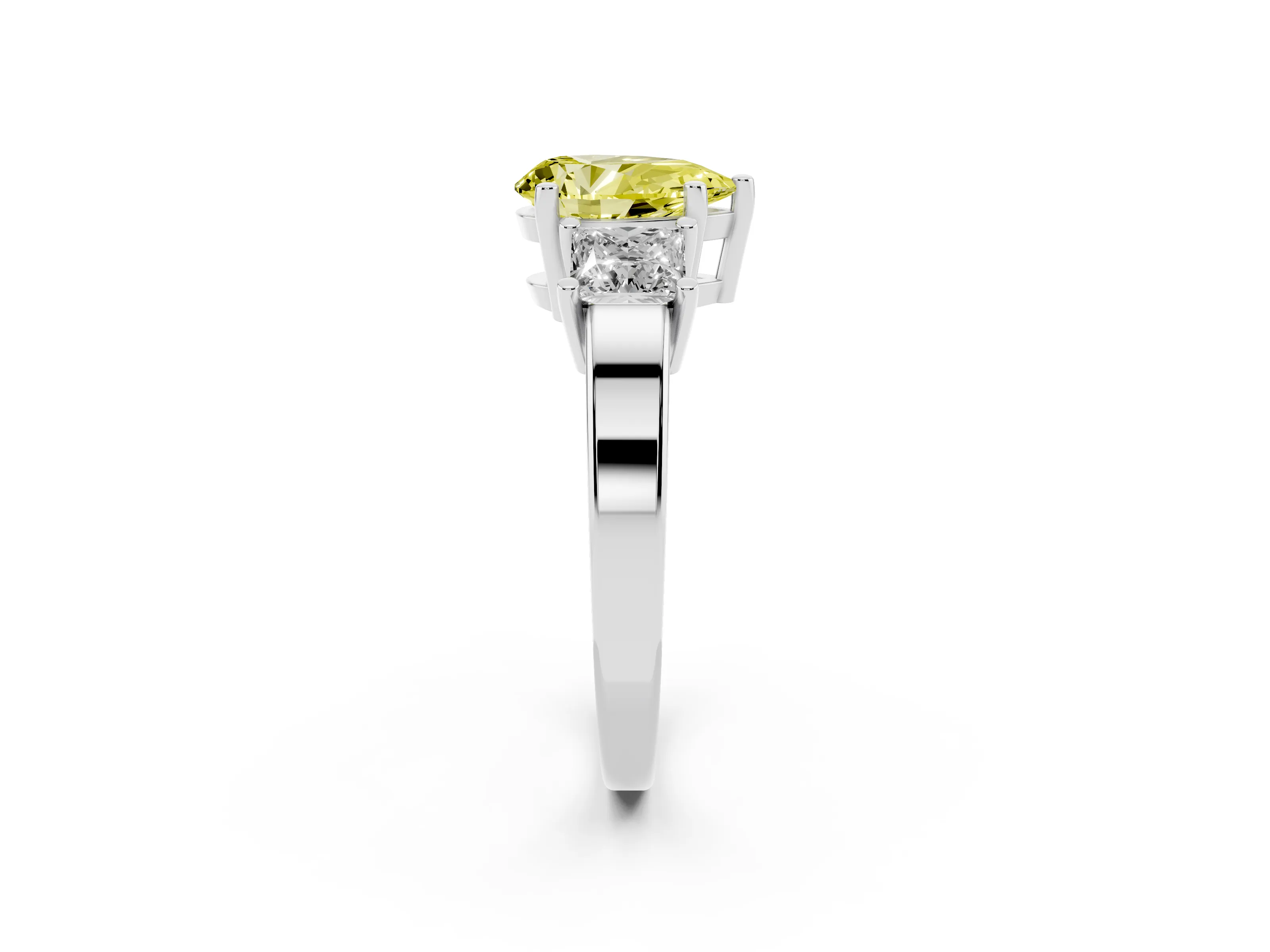 Fancy Yellow Three-Stone Pear Cut Diamond Solitaire Ring Set in Platinum with Prong Setting