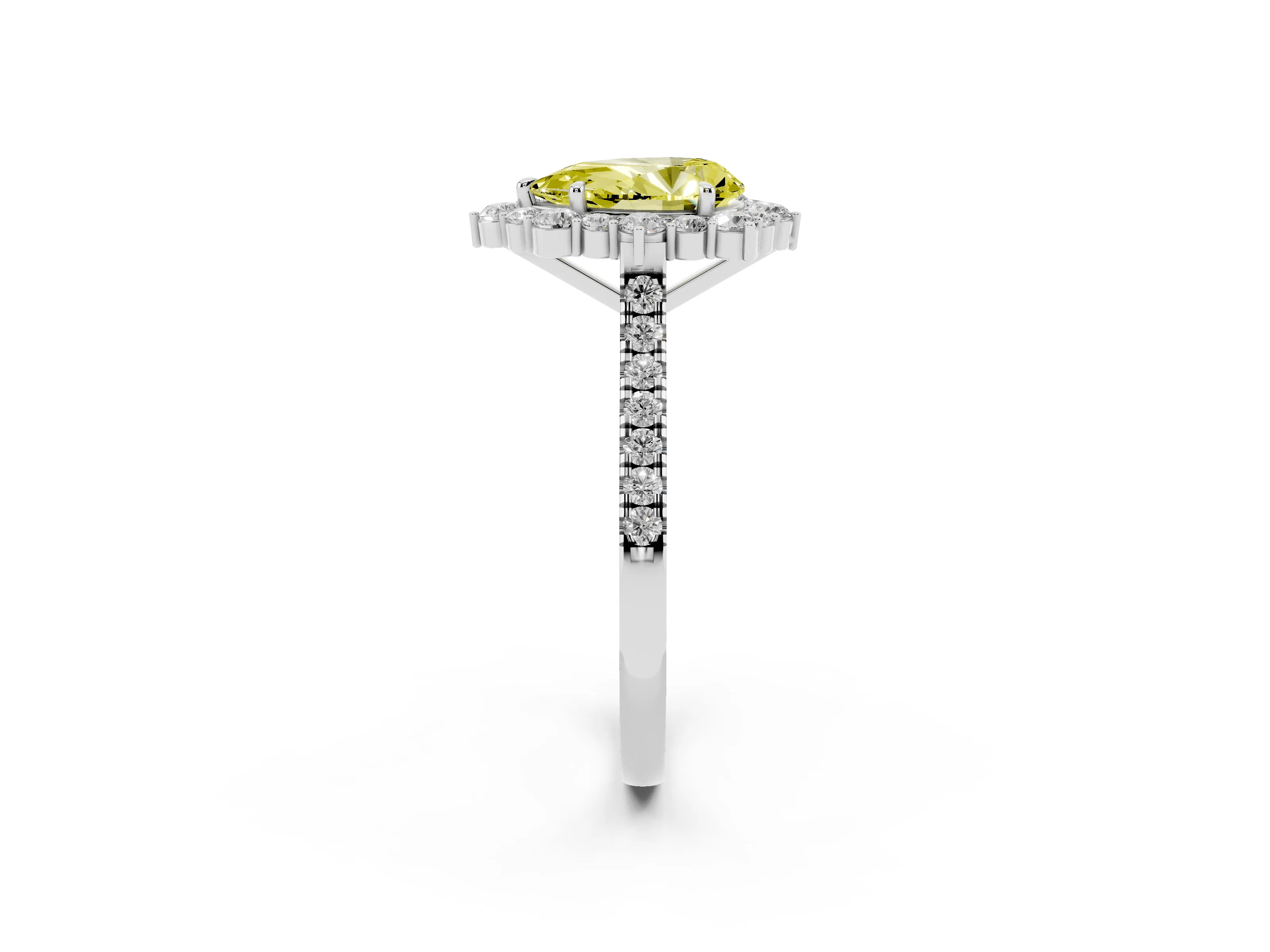 Fancy Yellow Pear Cut Diamond Halo Ring Set in Silver with Pavé Band and Prong Setting
