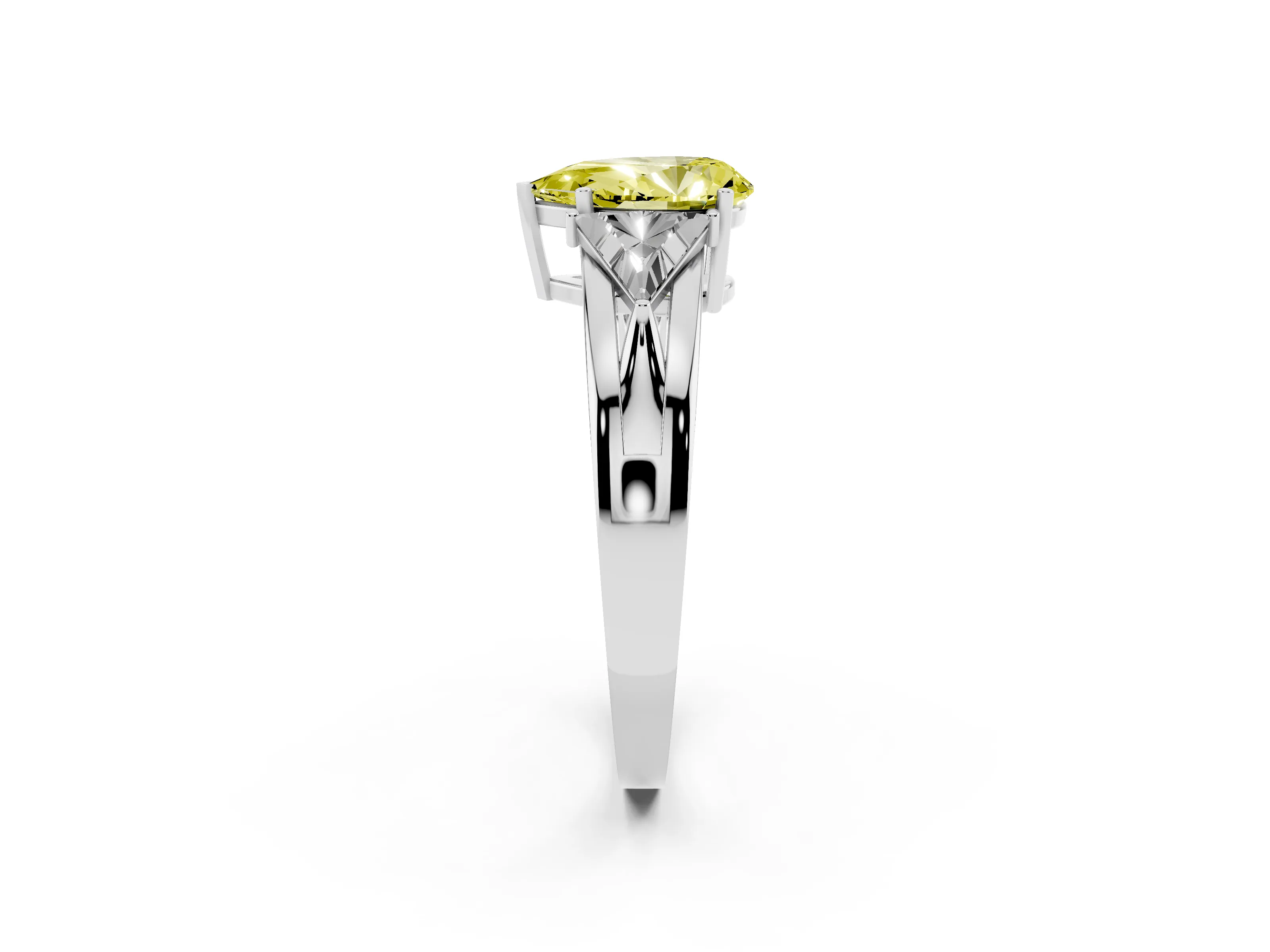 Fancy Yellow Pear Cut Diamond Three-Stone Ring Set in Silver with Trillion Side Stones and Split Shank