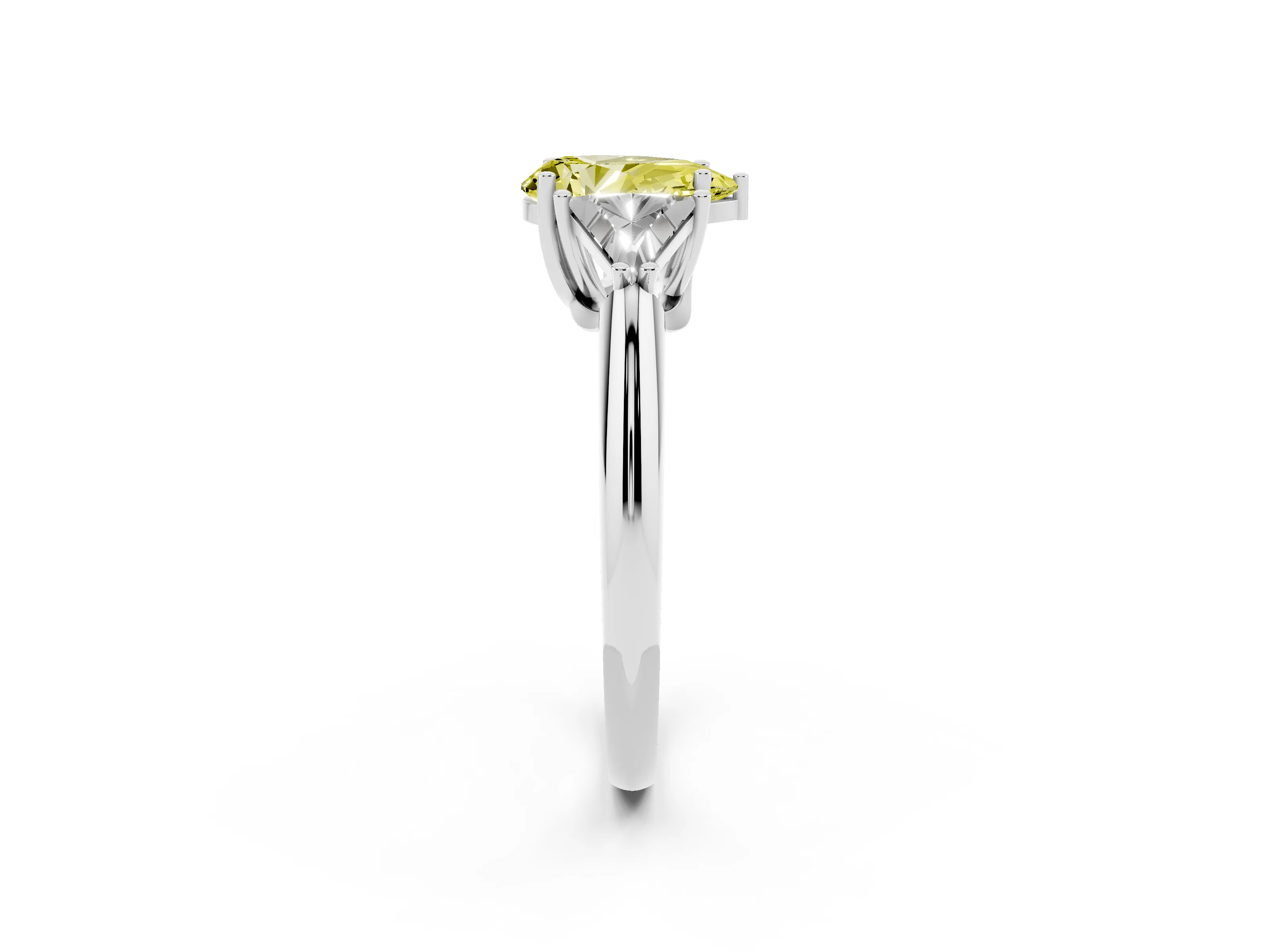 Fancy Yellow Pear Cut Diamond Three-Stone Engagement Ring Set in Platinum with Trillion Side Stones
