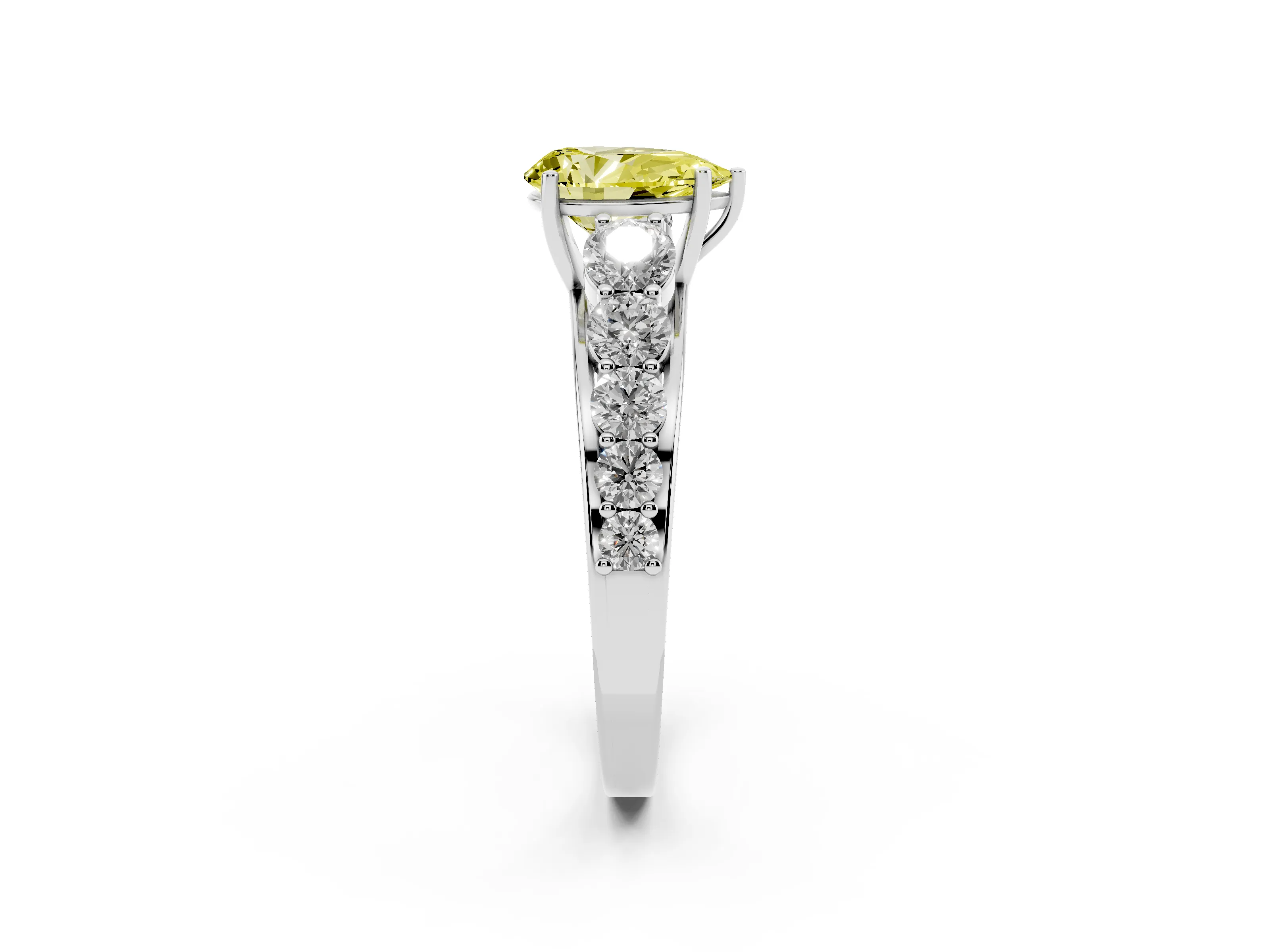 Fancy Yellow Pear Cut Diamond Solitaire Ring Set in Silver with Pavé-Set Band and Prong Setting