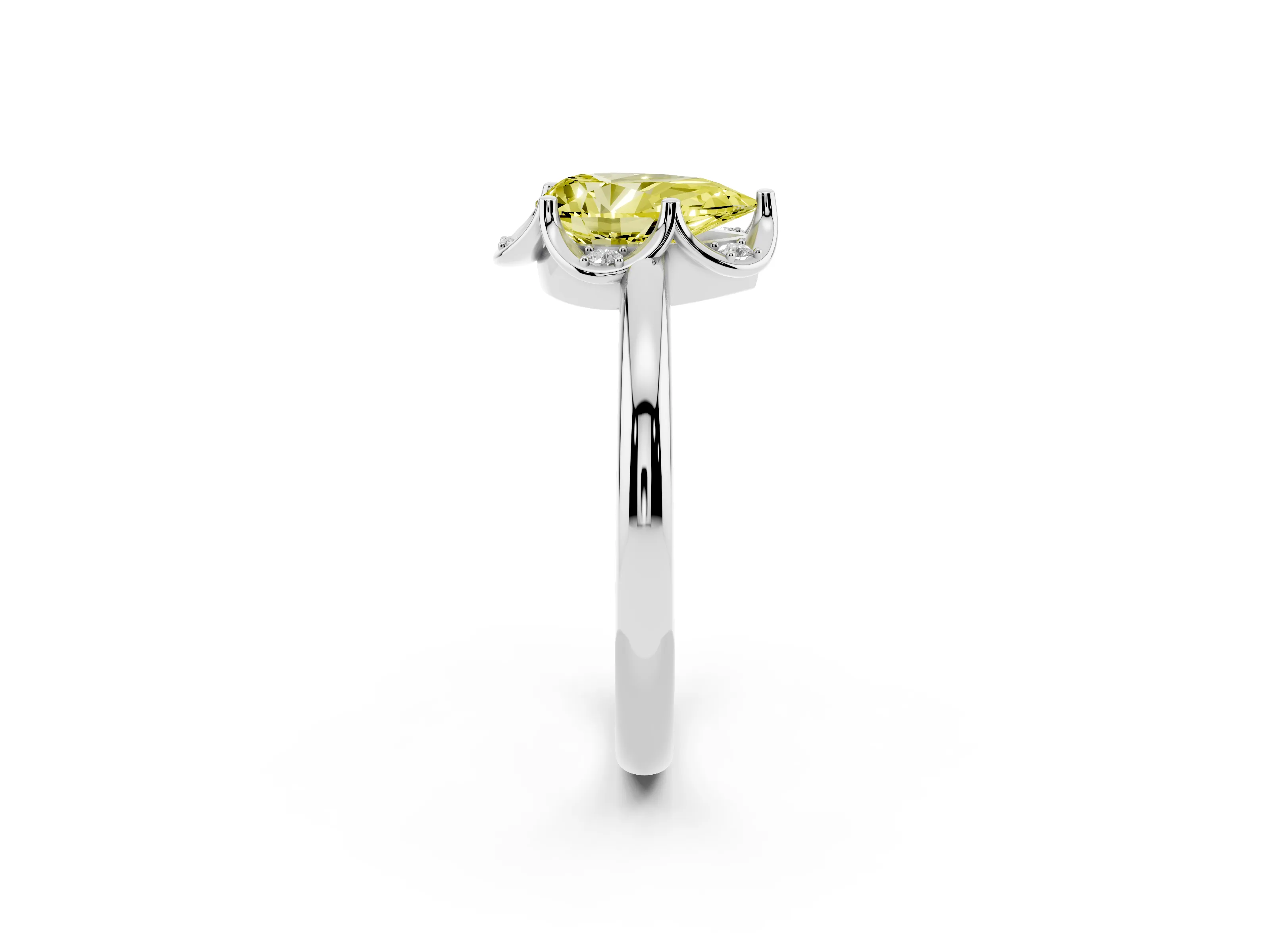Fancy Yellow Pear Cut Diamond Round Cluster Halo Ring Set in Platinum with Solitaire Band and Prong Setting