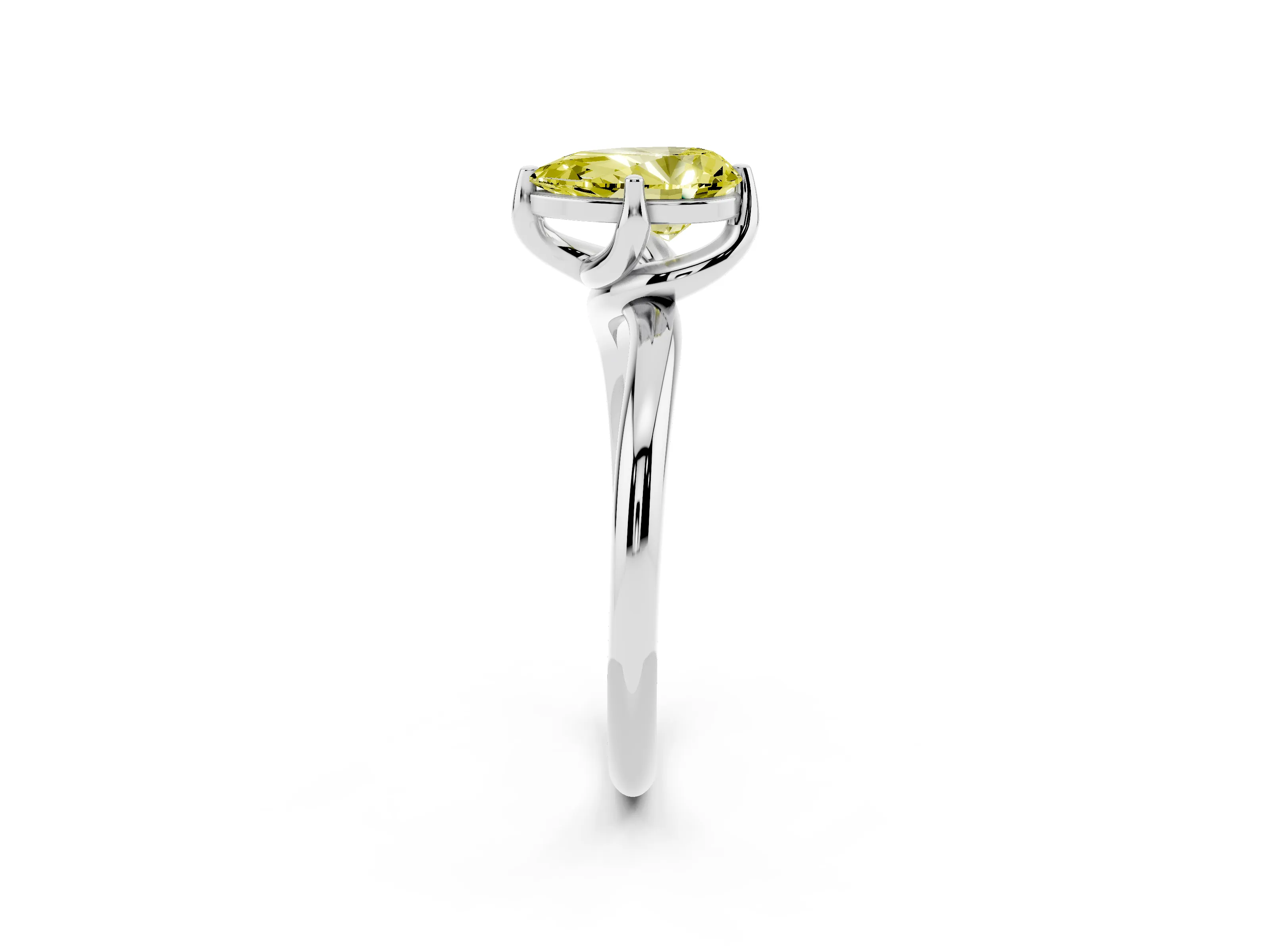 Fancy Yellow Pear Cut Diamond Solitaire Engagement Ring Set in Platinum with Classic Plain Band