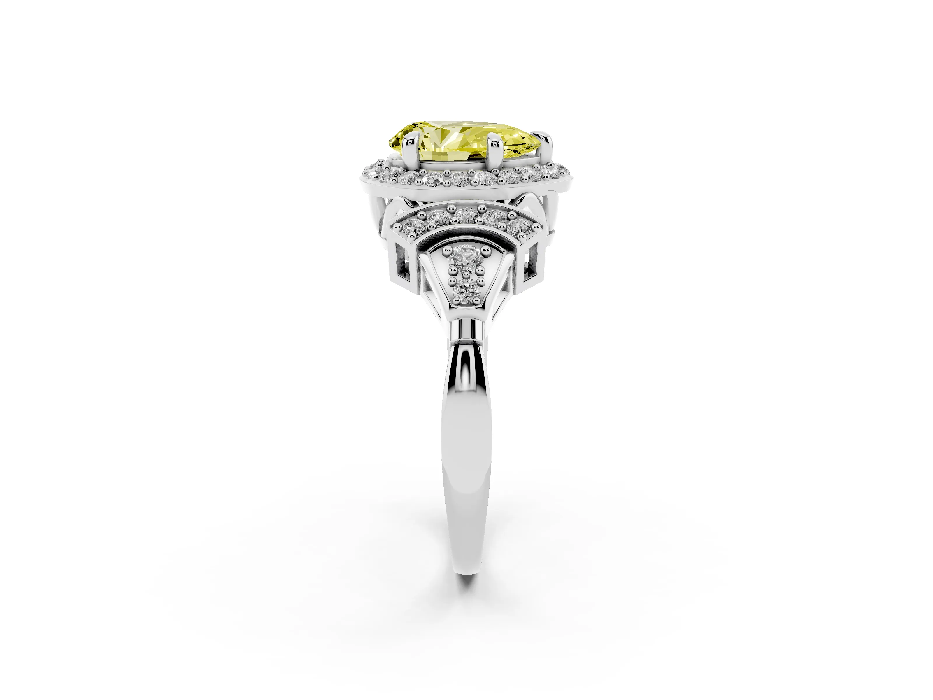 Fancy Yellow Pear Cut Diamond Halo Engagement Ring Set in Silver with Accent Stone Split Shank
