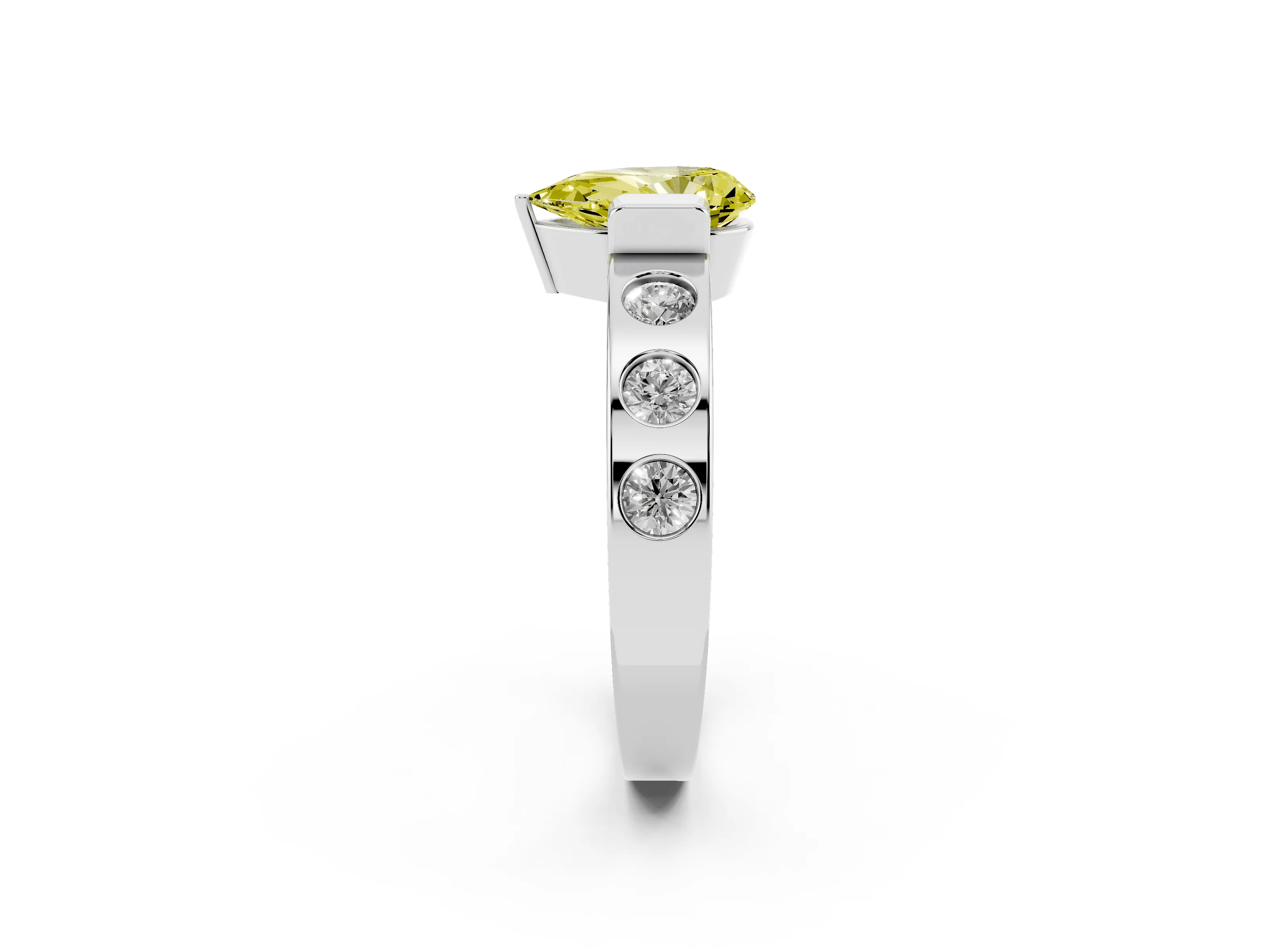 Fancy Yellow Pear Cut Diamond Channel-Set Band Ring Set in Silver with Bezel Prong Setting