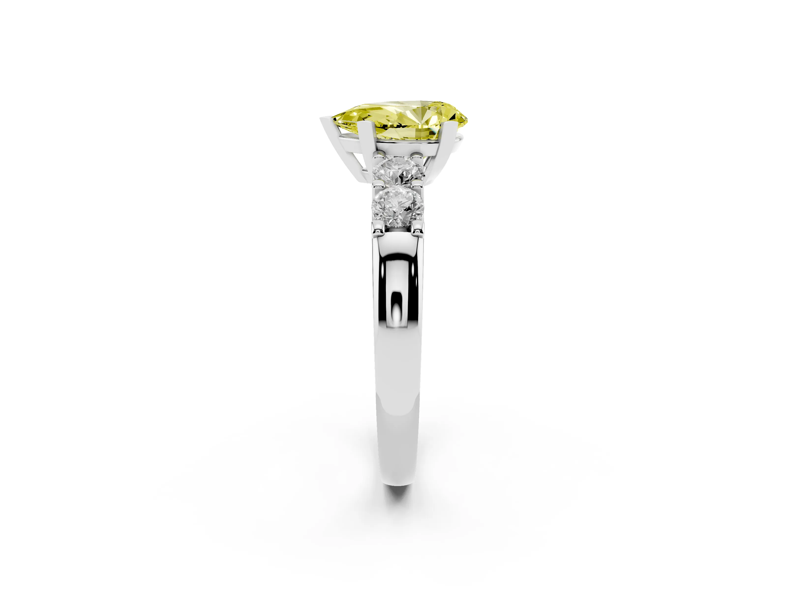 Fancy Yellow Pear Cut Diamond Five-Stone Prong Set Engagement Ring Set in Platinum with Channel Band