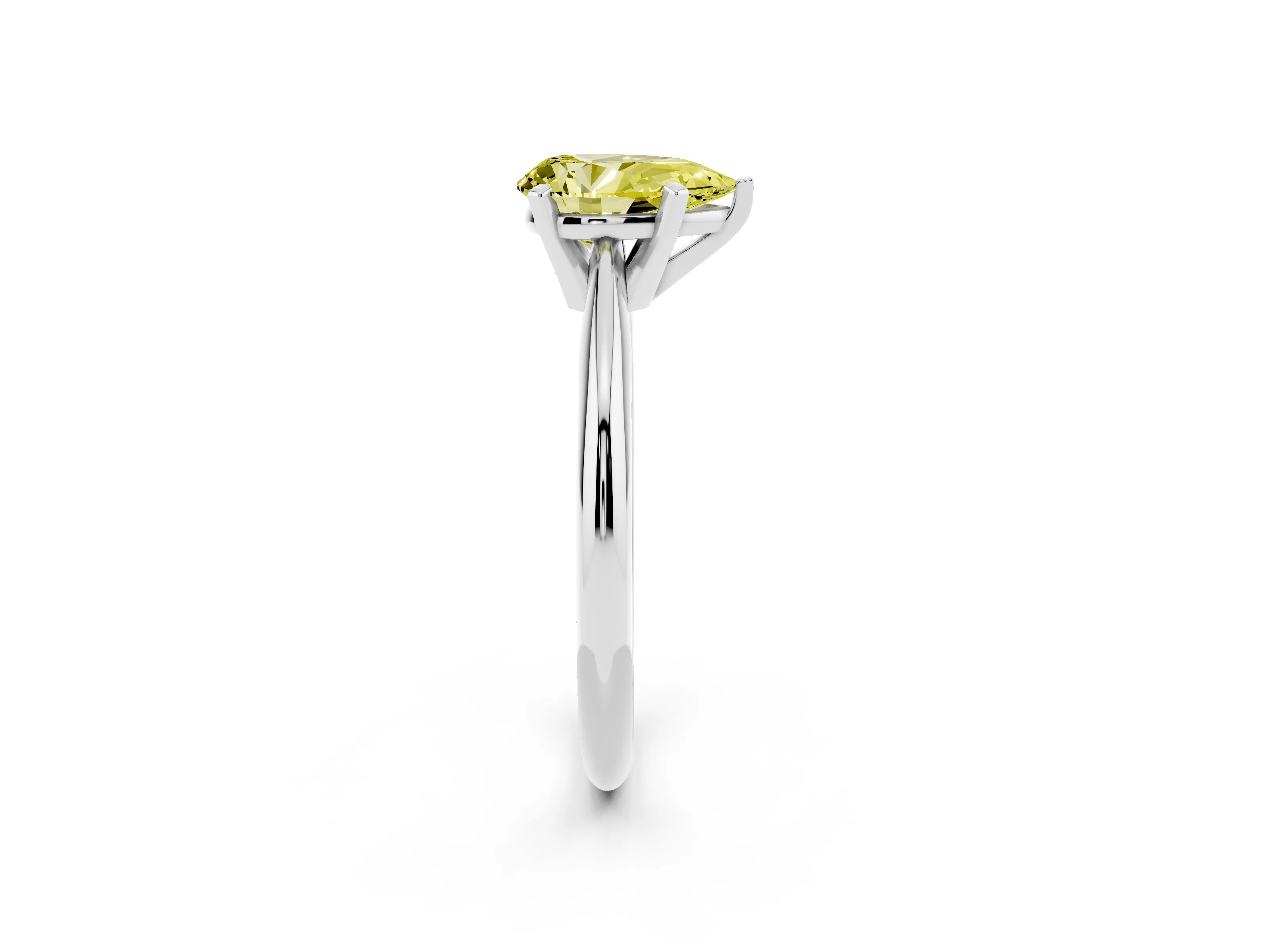 Fancy Yellow Pear Cut Diamond Solitaire Ring Set in Silver with Prong Setting on a Plain Round Band