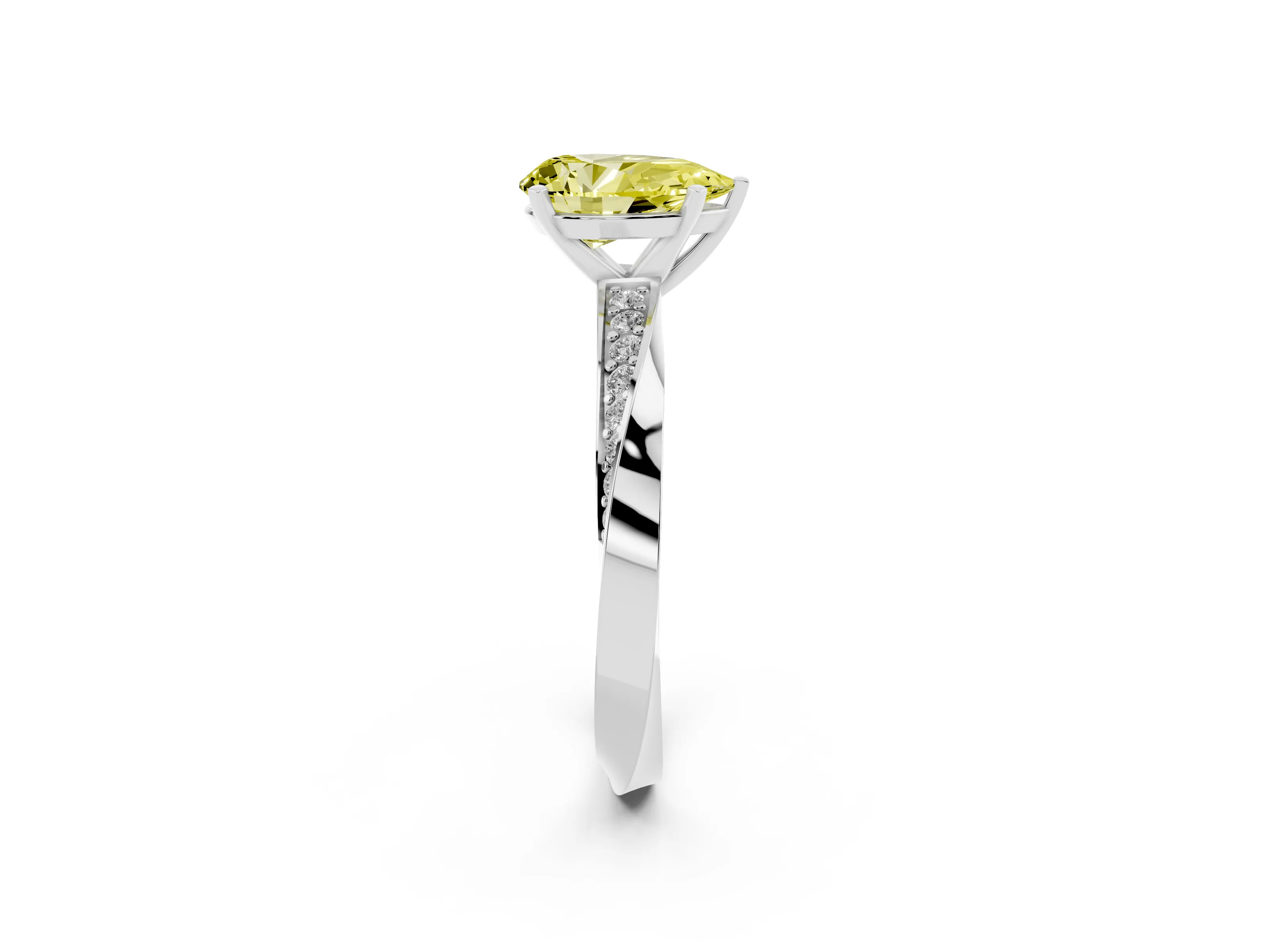 Fancy Yellow Pear Cut Diamond Engagement Ring Set in Silver with Side Stone Accents and Prong Setting
