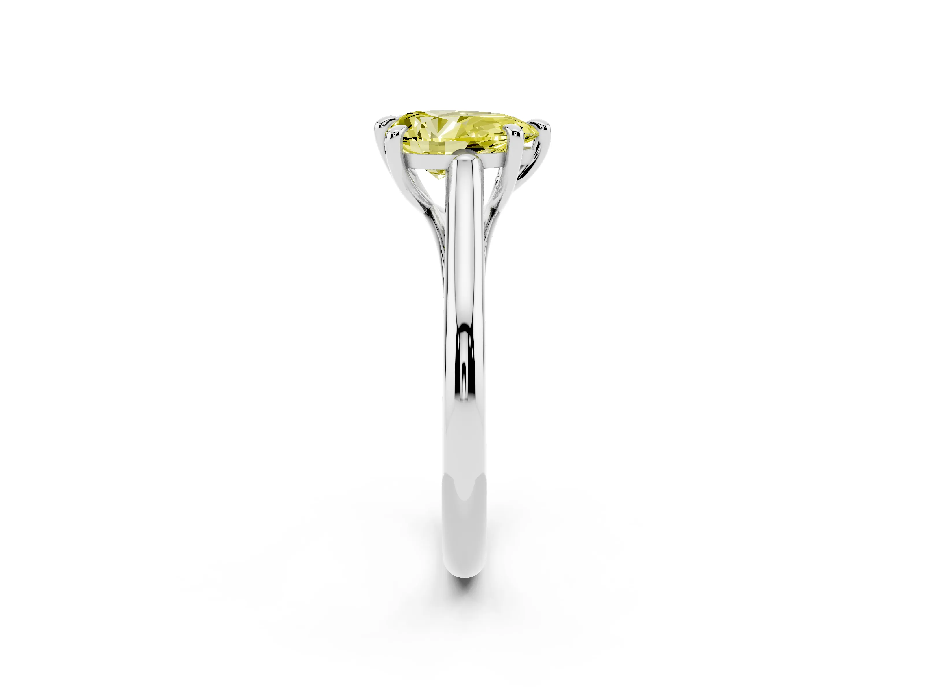 Fancy Yellow Pear Cut Diamond Solitaire Engagement Ring Set in Platinum with Prong Setting and Plain Classic Band