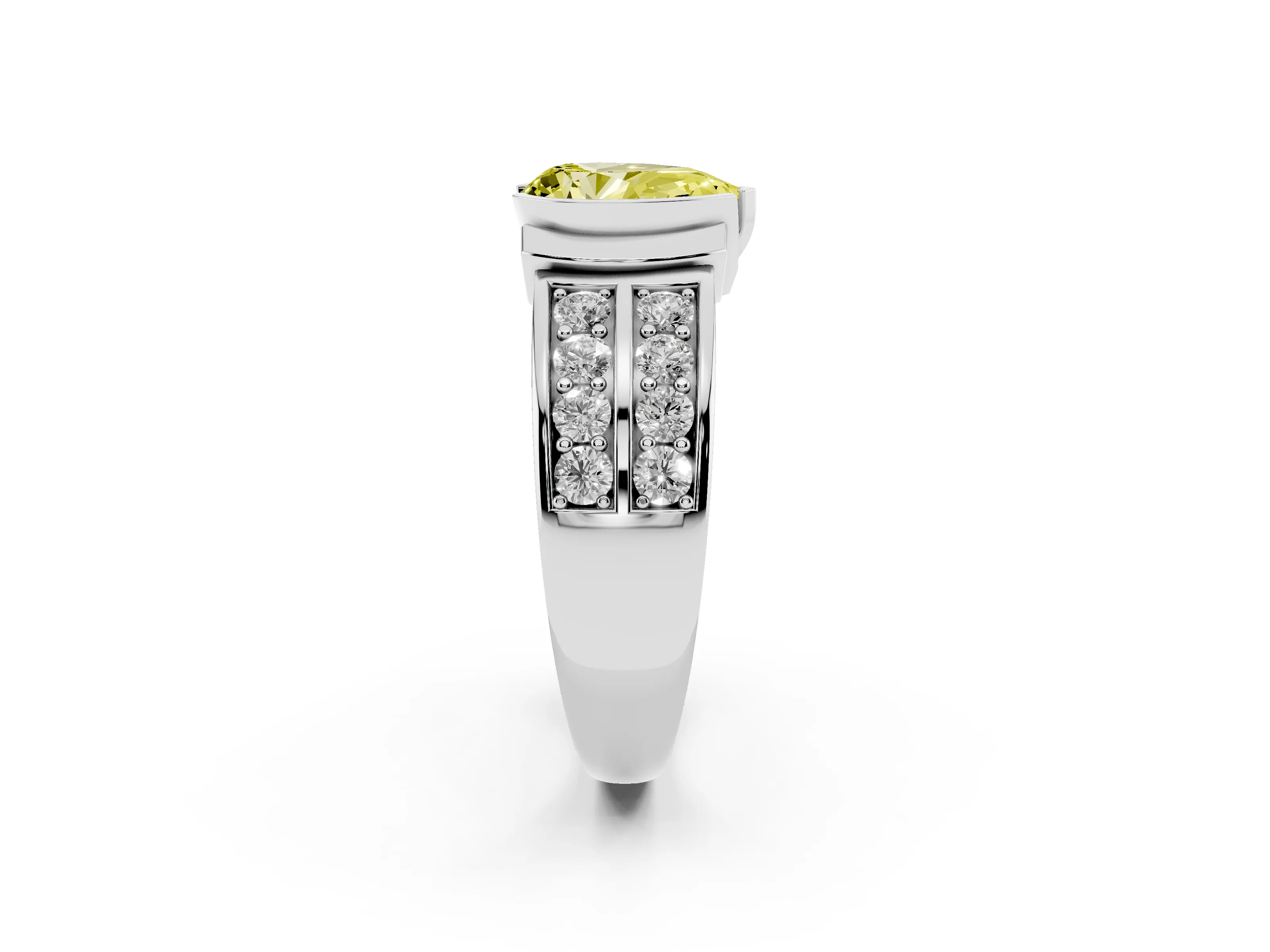 Fancy Yellow Pear Cut Diamond Wide Channel Set Band Ring Set in Platinum with Bezel Setting
