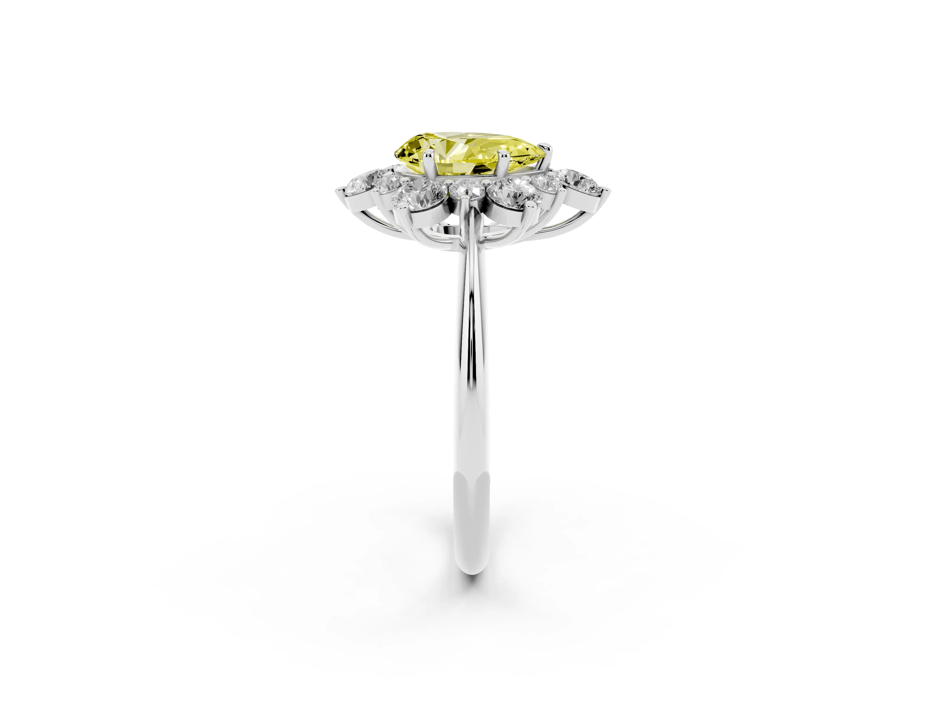 Fancy Yellow Pear Cut Diamond Cluster Halo Ring Set in Silver with Solitaire Band and Prong Setting