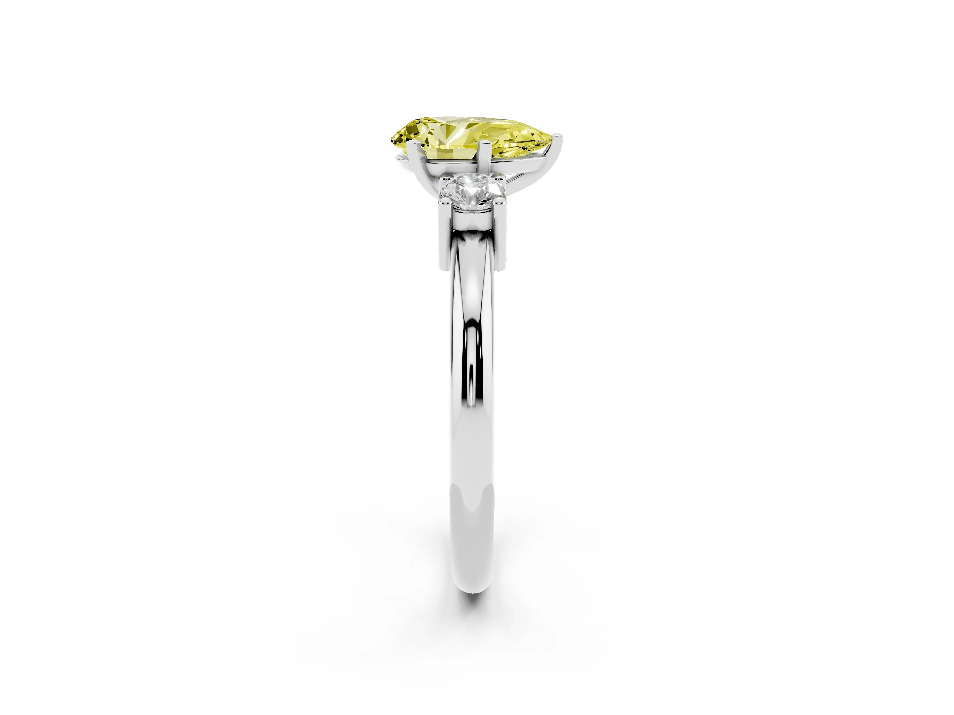 Fancy Yellow Three-Stone Pear Cut Diamond Ring Set in Silver with Prong Setting and Plain Band