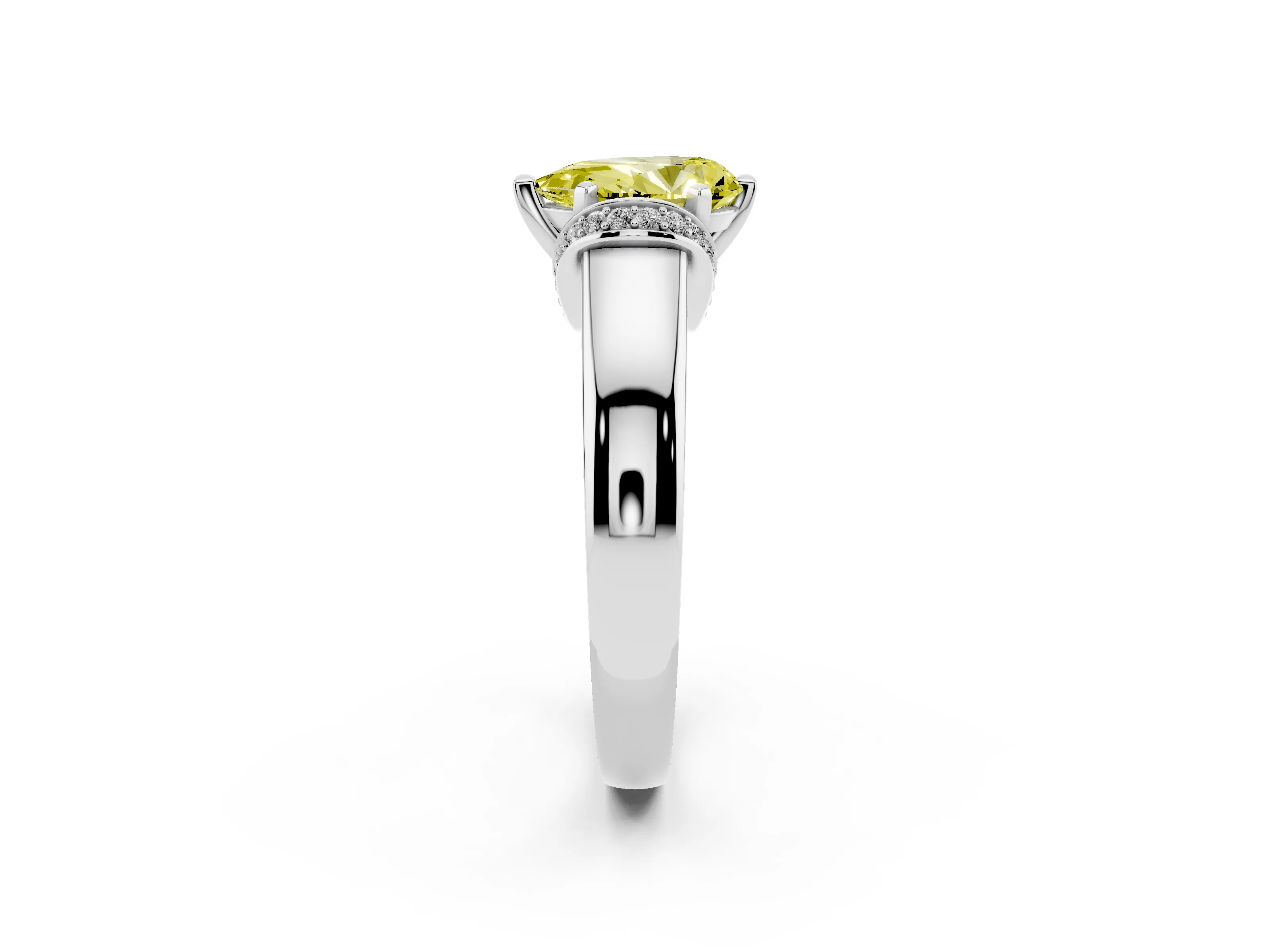 Fancy Yellow Pear Cut Diamond Pavé Band Solitaire Ring Set in Silver with Prong Setting