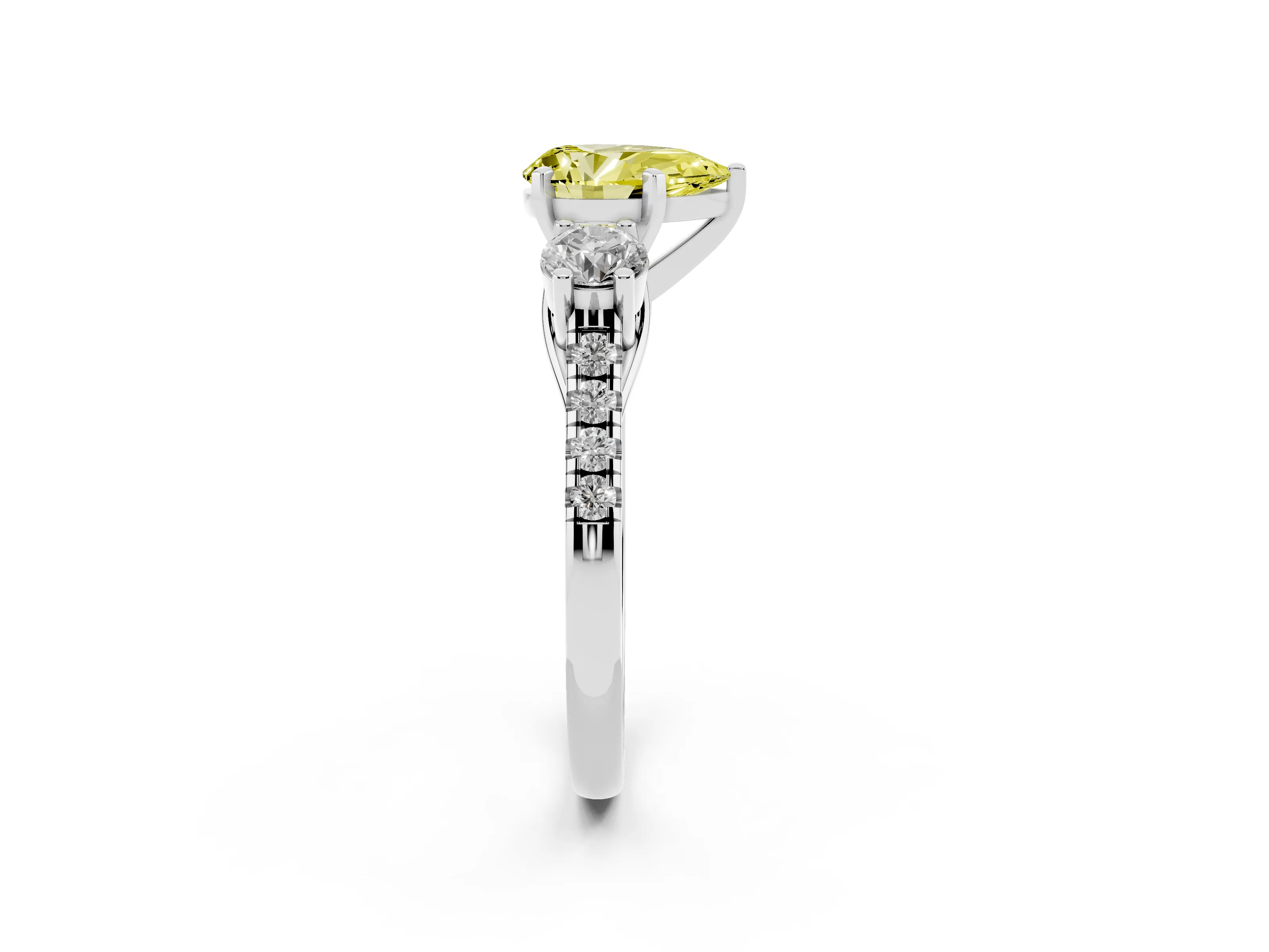 Fancy Yellow Three-Stone Pear Cut Diamond Pavé Band Ring Set in Silver with Prong-Set Trio