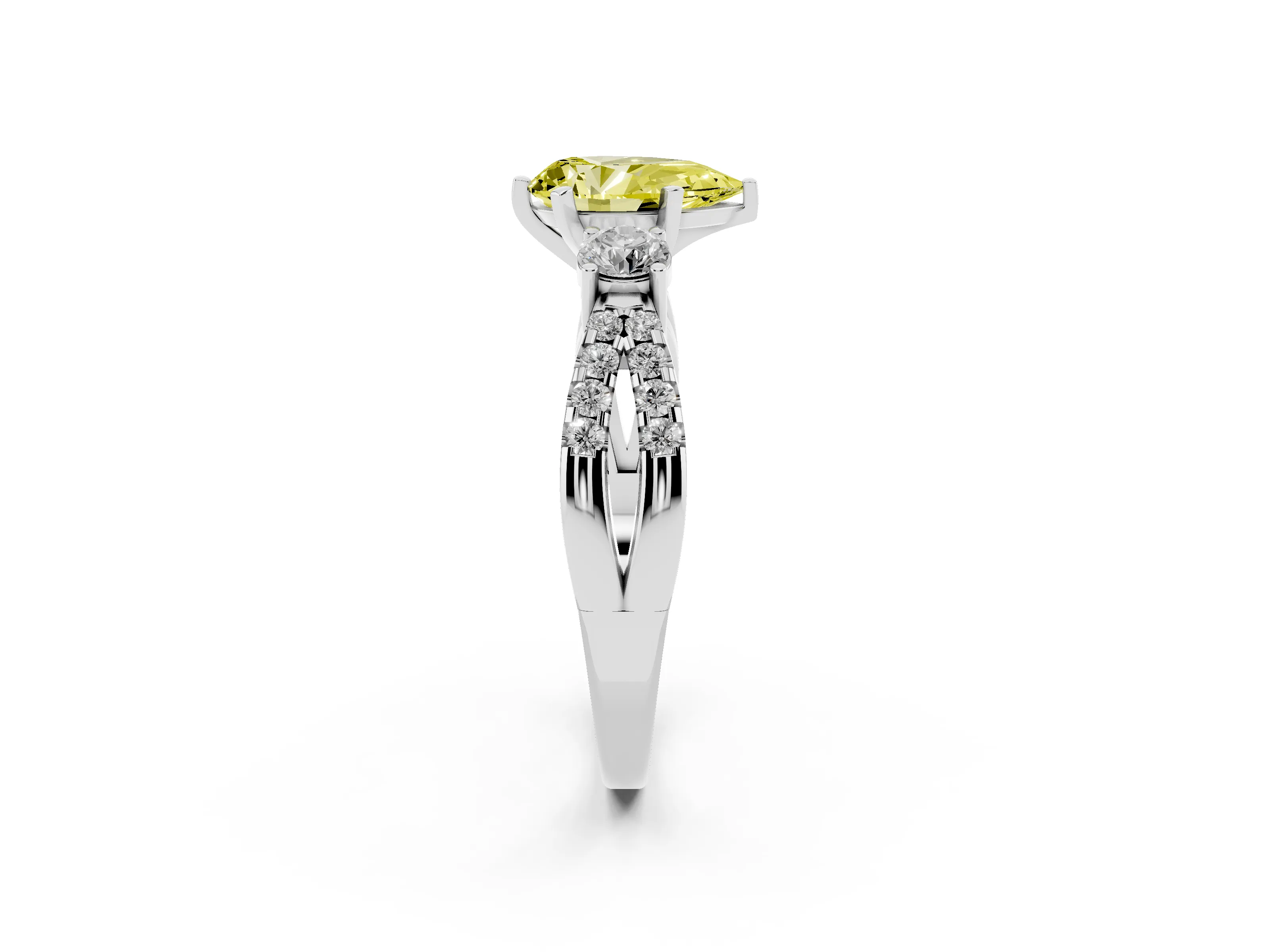Fancy Yellow Pear Cut Diamond Three-Stone Ring Set in Silver with Pavé Split Shank and Prong Setting