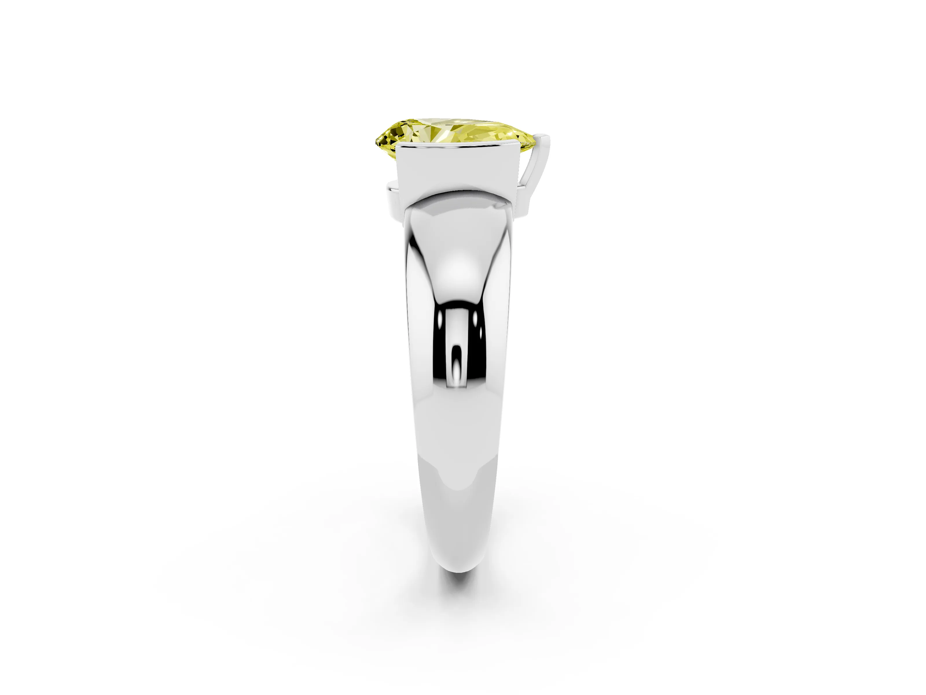 Fancy Yellow Pear Cut Diamond Solitaire Tension Set Ring Set in White gold with Wide Band