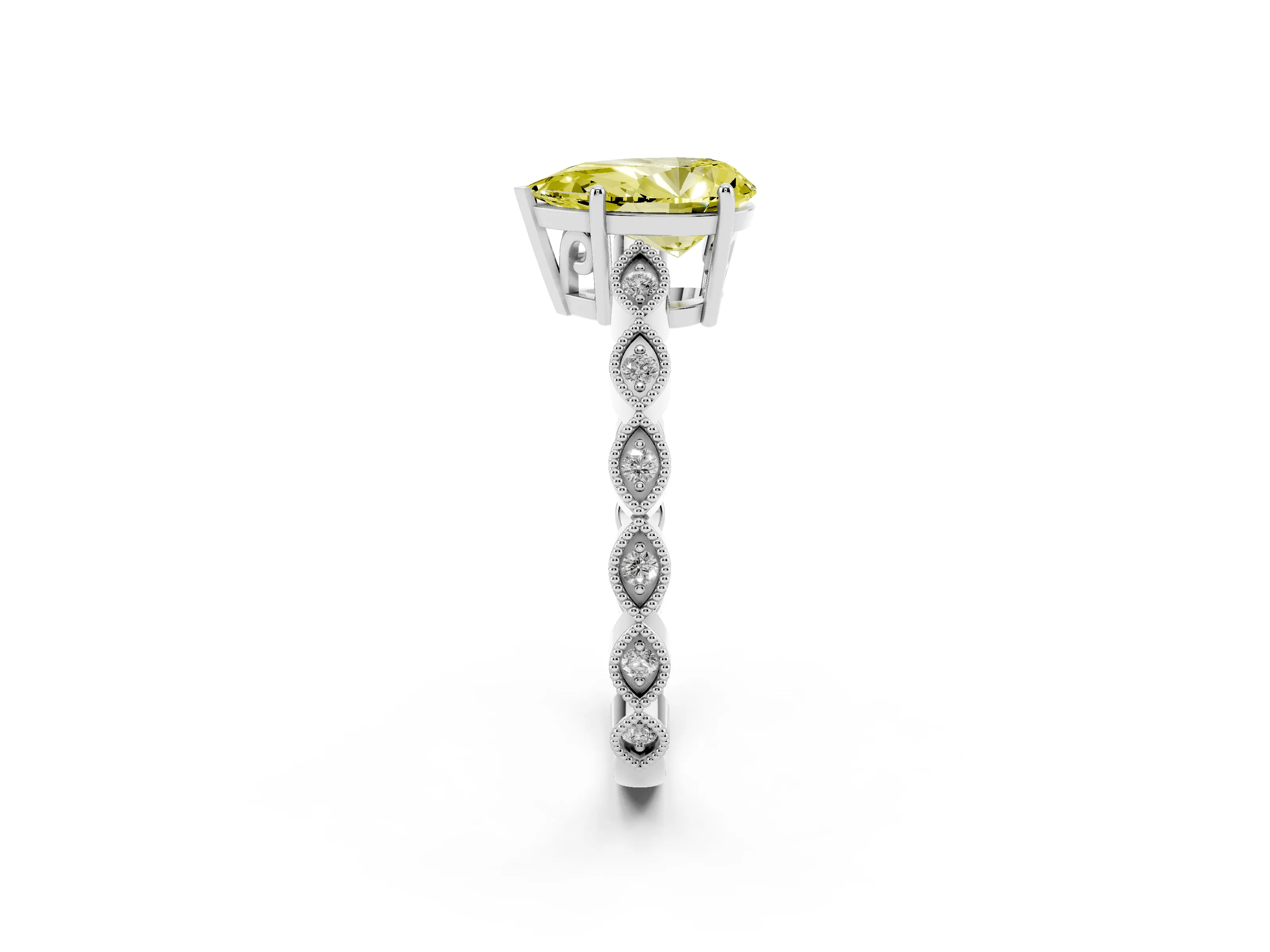Fancy Yellow Pear Cut Diamond Solitaire Ring Set in Silver with Infinity Twist Pavé Band