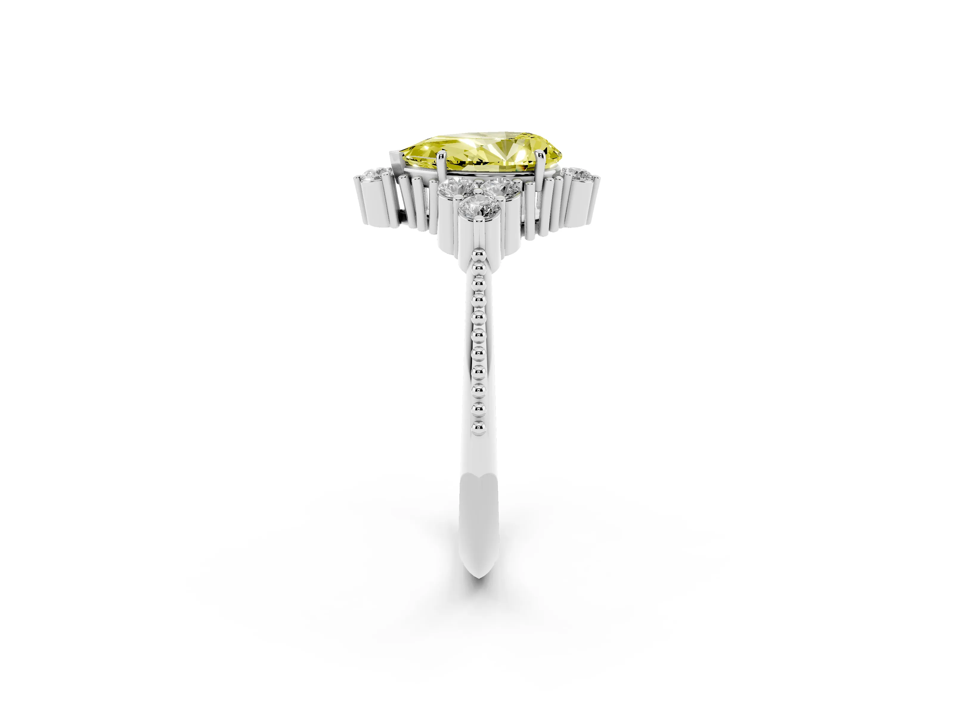 Fancy Yellow Pear Cut Diamond Cluster Ring Set in Silver with Beaded Band