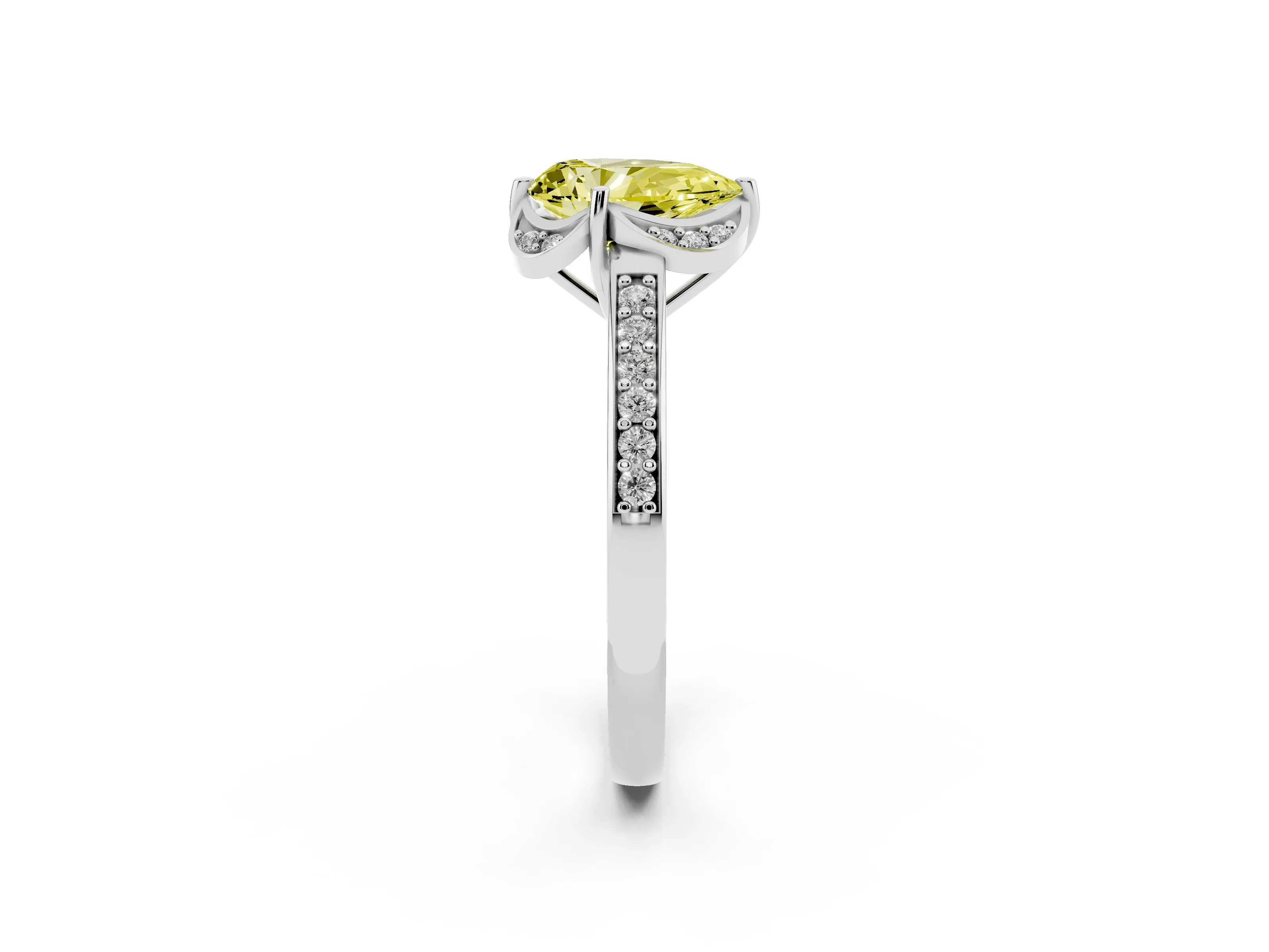 Fancy Yellow Pear Cut Diamond Halo Ring Set in Platinum with Channel Set Band and Prong Setting