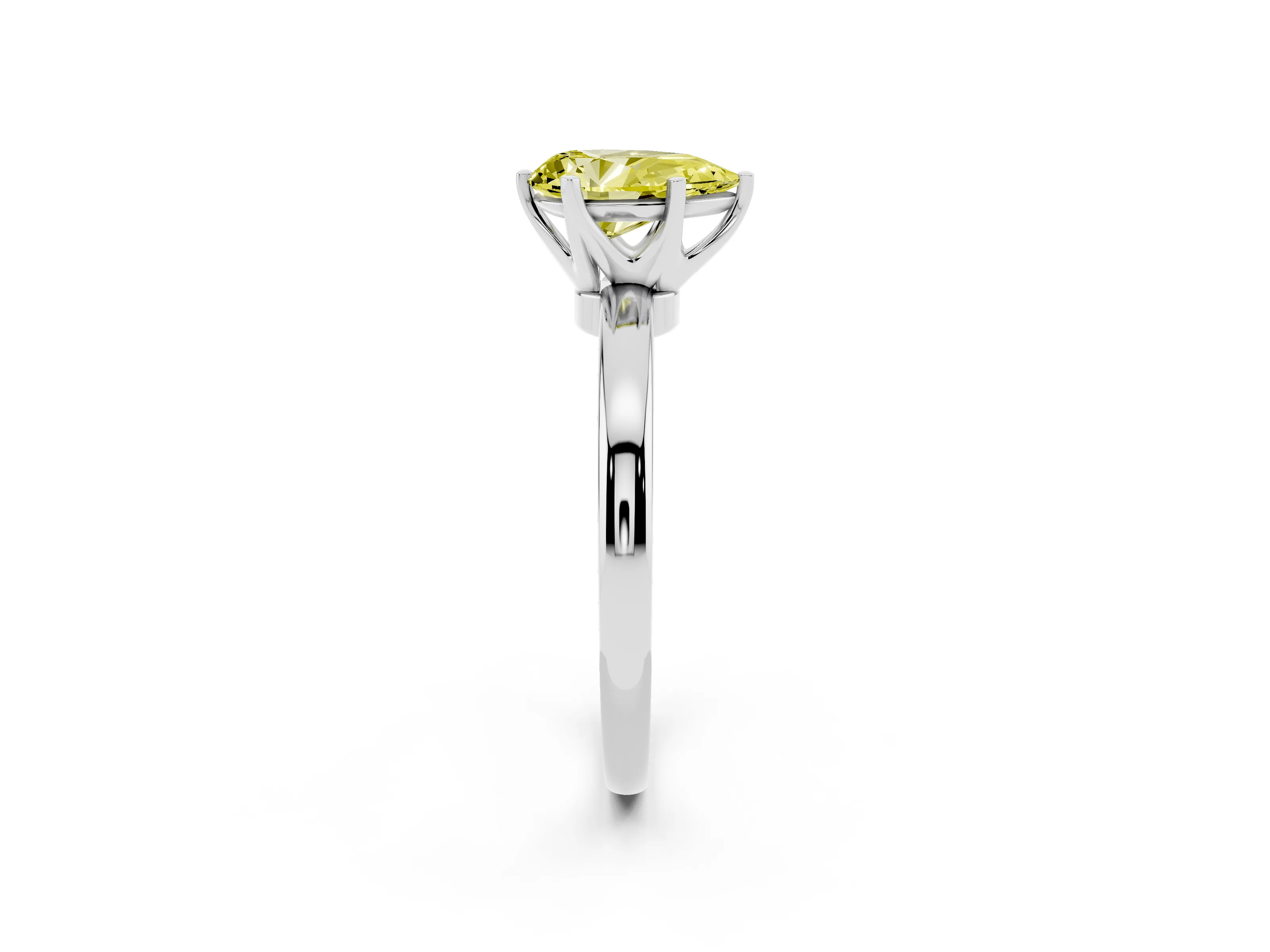 Fancy Yellow Pear Cut Diamond Solitaire Ring Set in Silver with Raised Prong Setting on a Classic Band