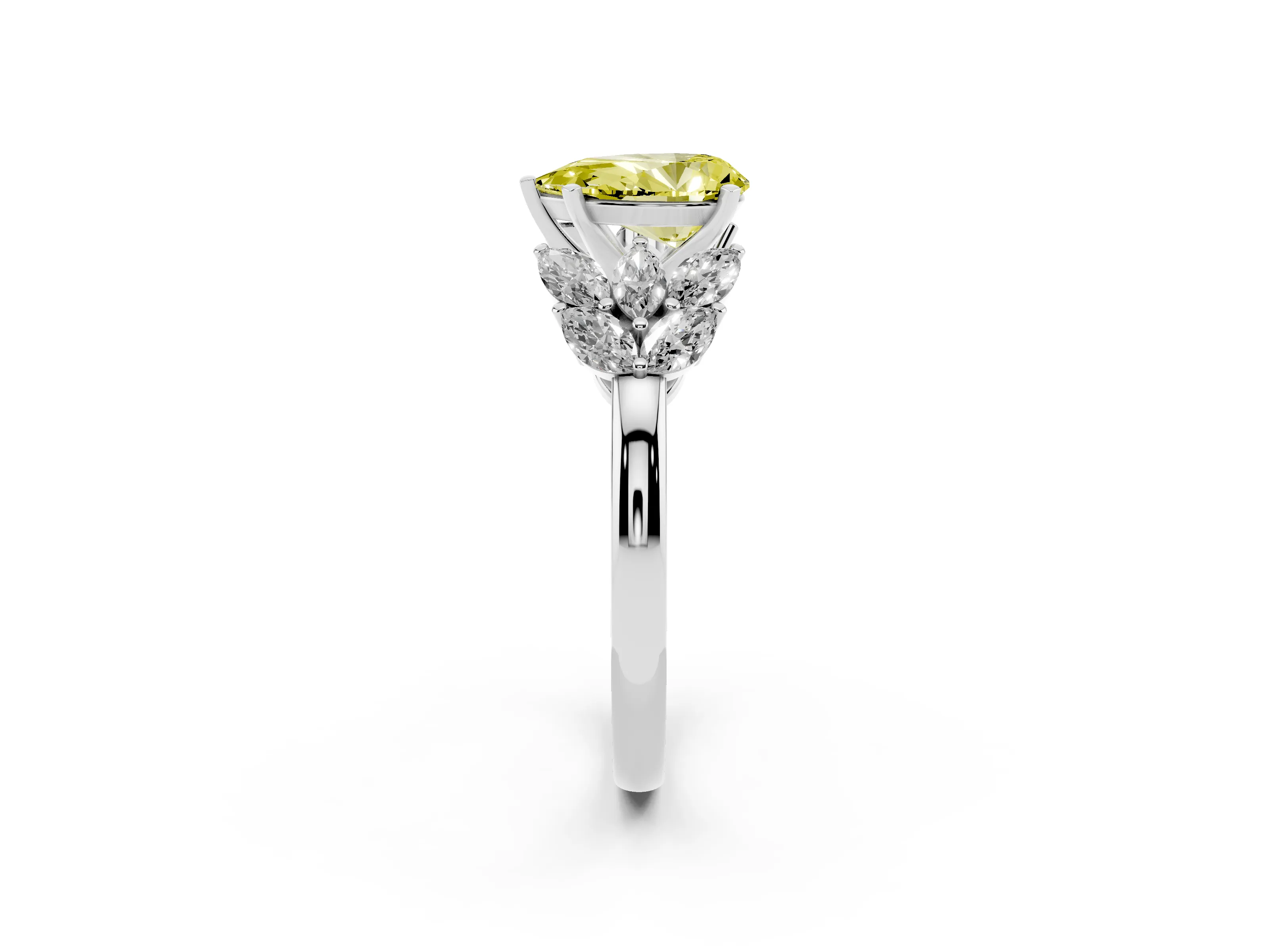 Fancy Yellow Pear Cut Diamond Cluster Leaf Design Ring Set in Silver with Prong Setting