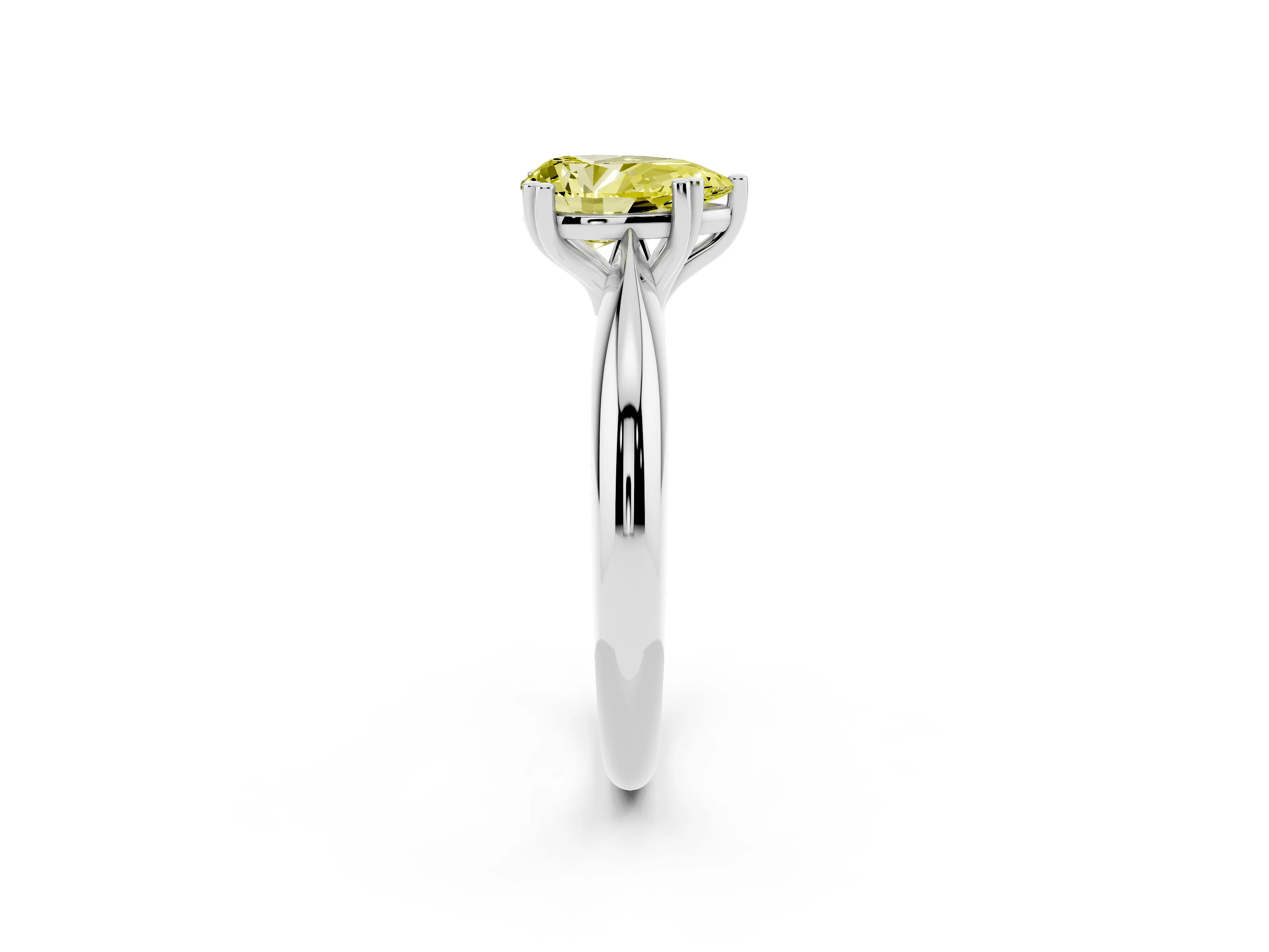 Fancy Yellow Pear Cut Diamond Solitaire Engagement Ring Set in Silver with Tapered Band and Prong Setting