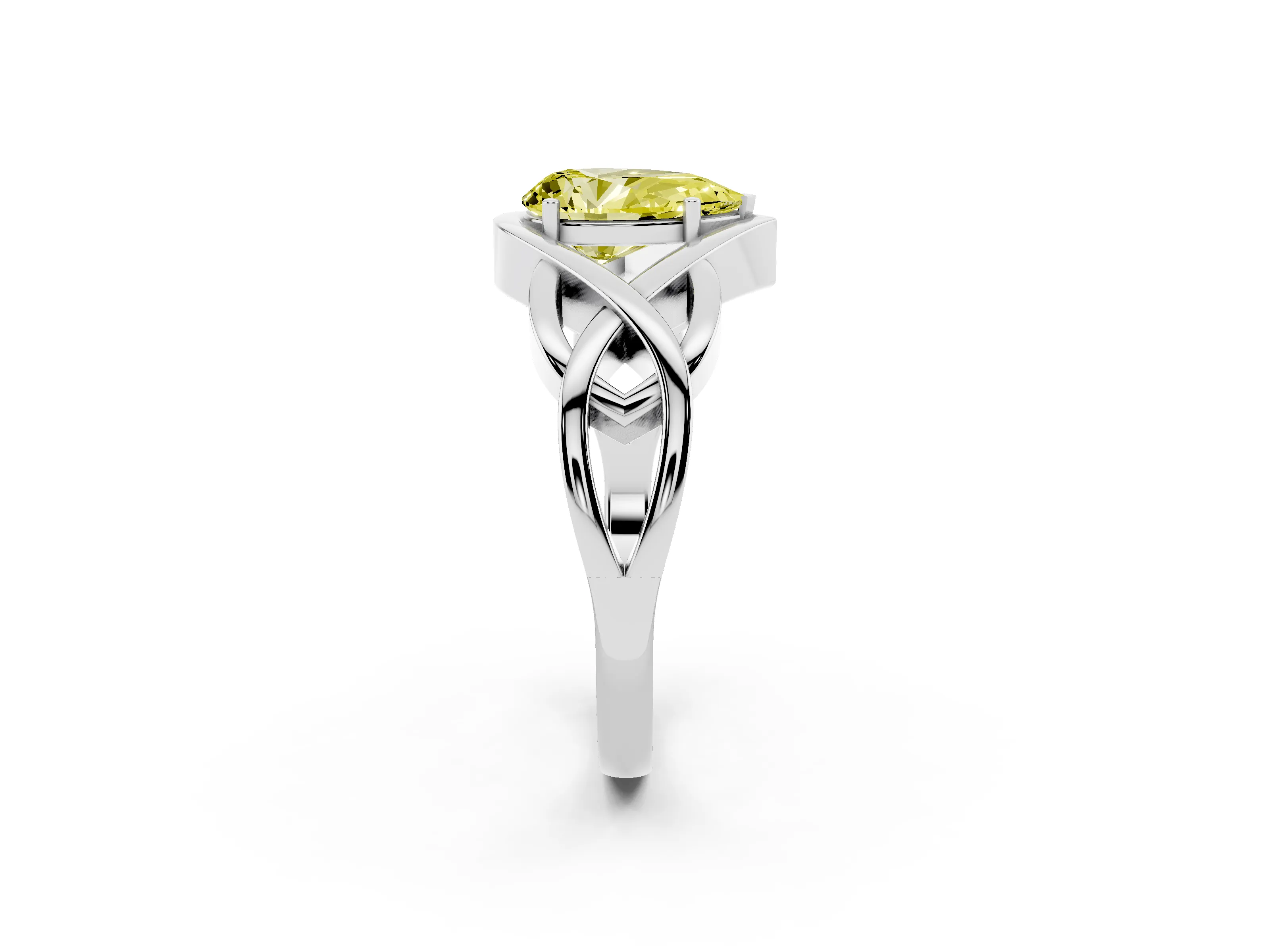 Fancy Yellow Pear Cut Diamond Solitaire Ring Set in Platinum with Intertwined Band