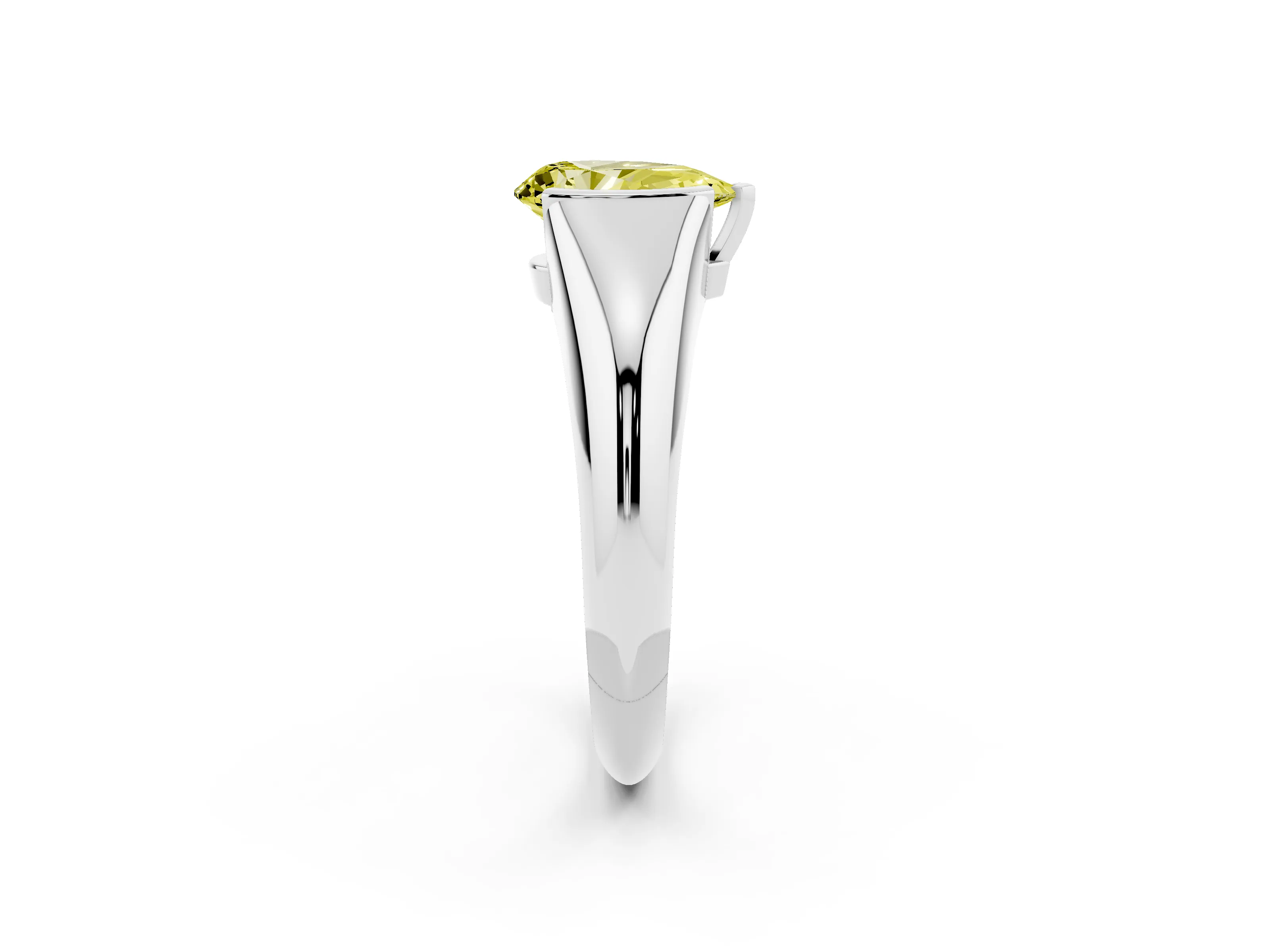 Fancy Yellow Pear Cut Diamond Solitaire Tension Set Ring Set in Silver
