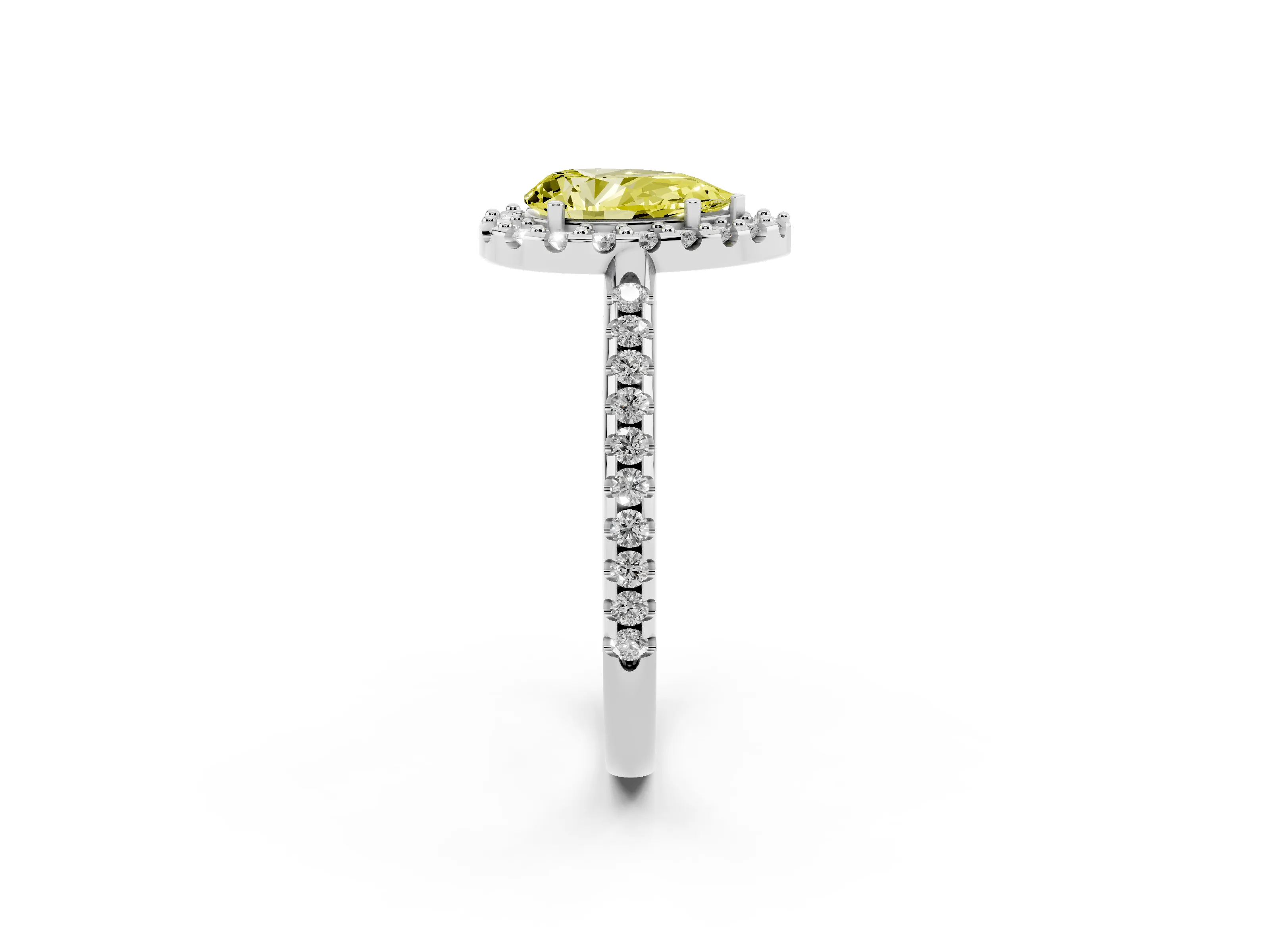 Fancy Yellow Pear Cut Diamond Pavé Halo Ring Set in Silver with Prong Setting