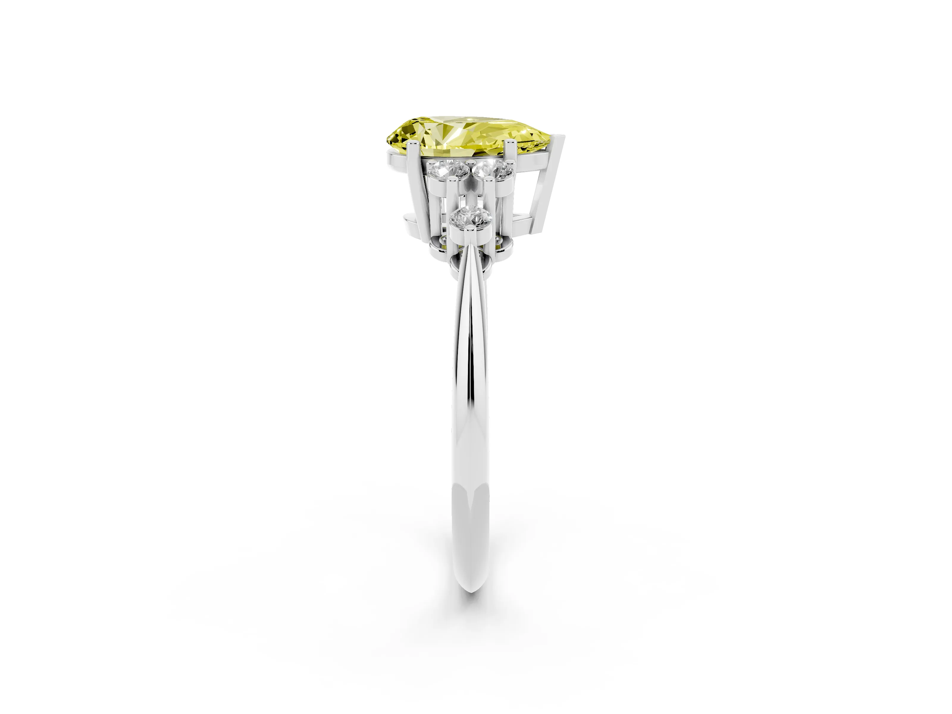 Fancy Yellow Pear Cut Diamond Cluster Ring Set in Platinum with Plain Band and Prong Setting