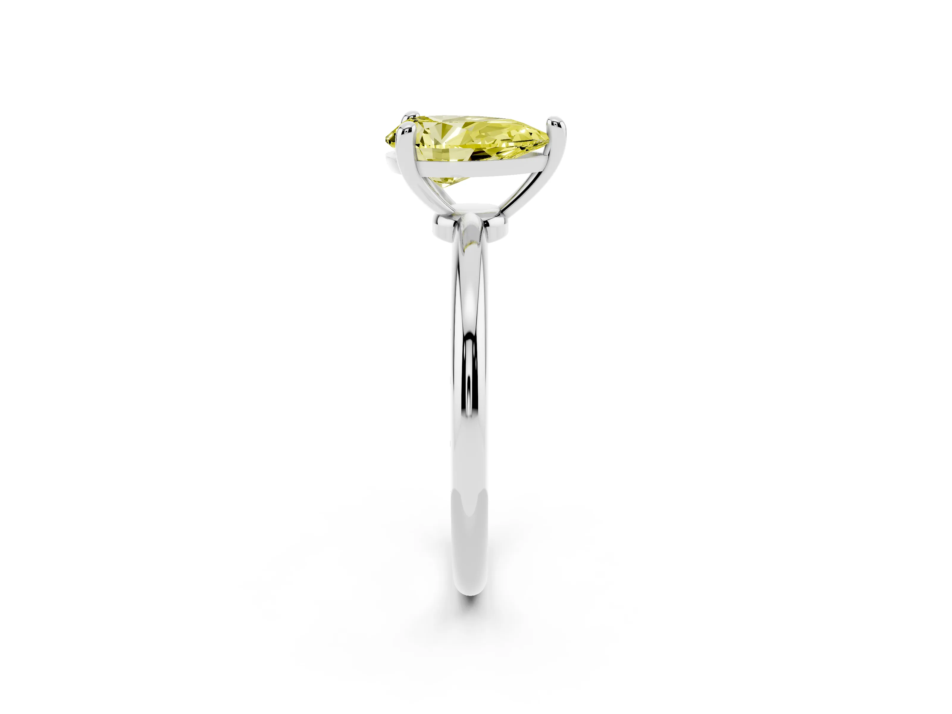 Fancy Yellow Pear Cut Diamond Solitaire Ring Set in Silver with Secure Prong Setting on a Classic Band